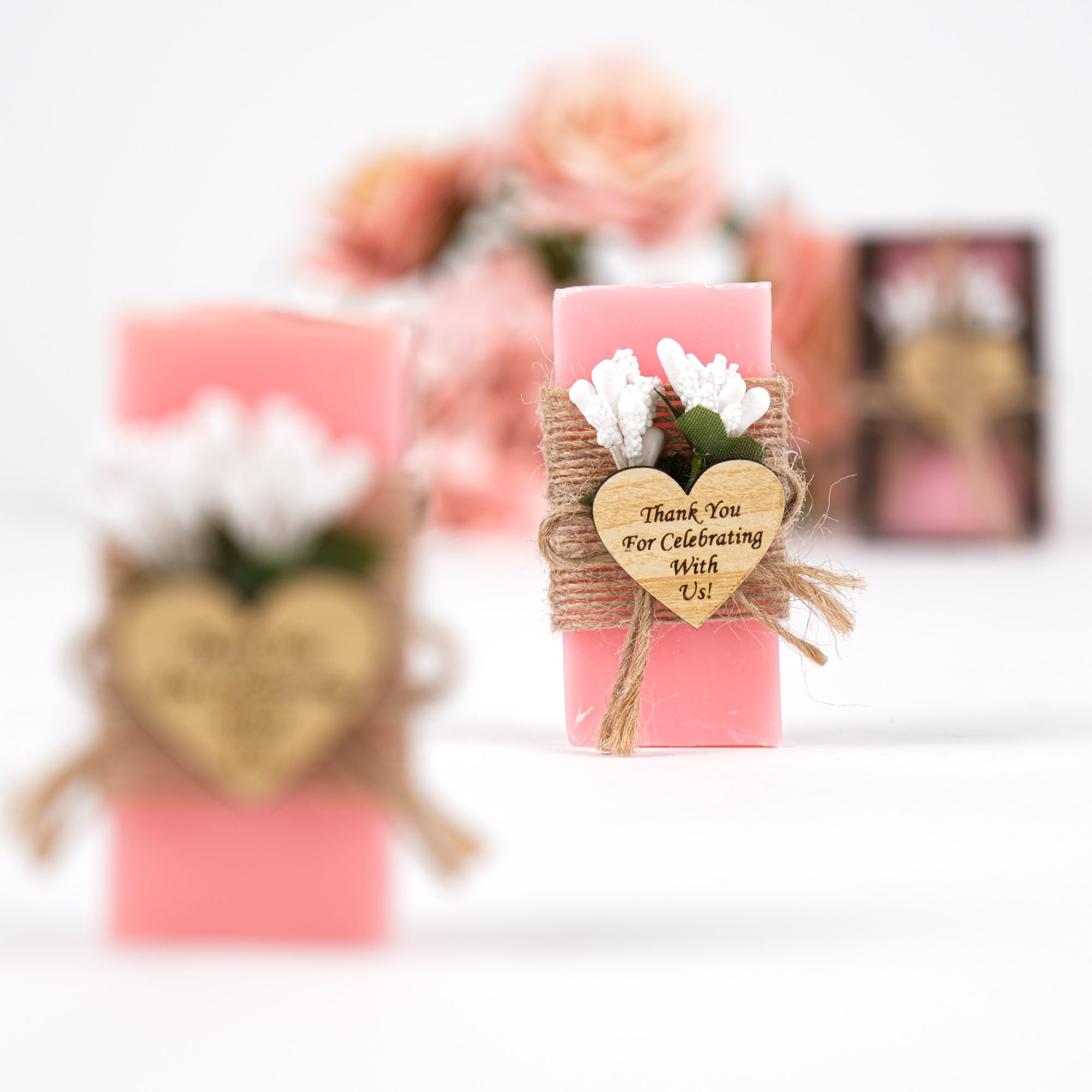 HTF Pack of 10 Handmade Rose Scented Mini Soap Wedding Gifts - Bridesmaid Gifts, Bridal Shower Favors, Engagement Party Favors, Wedding Decorations - Perfect for Guest Favors, Wedding Party Gifts & Romantic Home Decor (Pink)