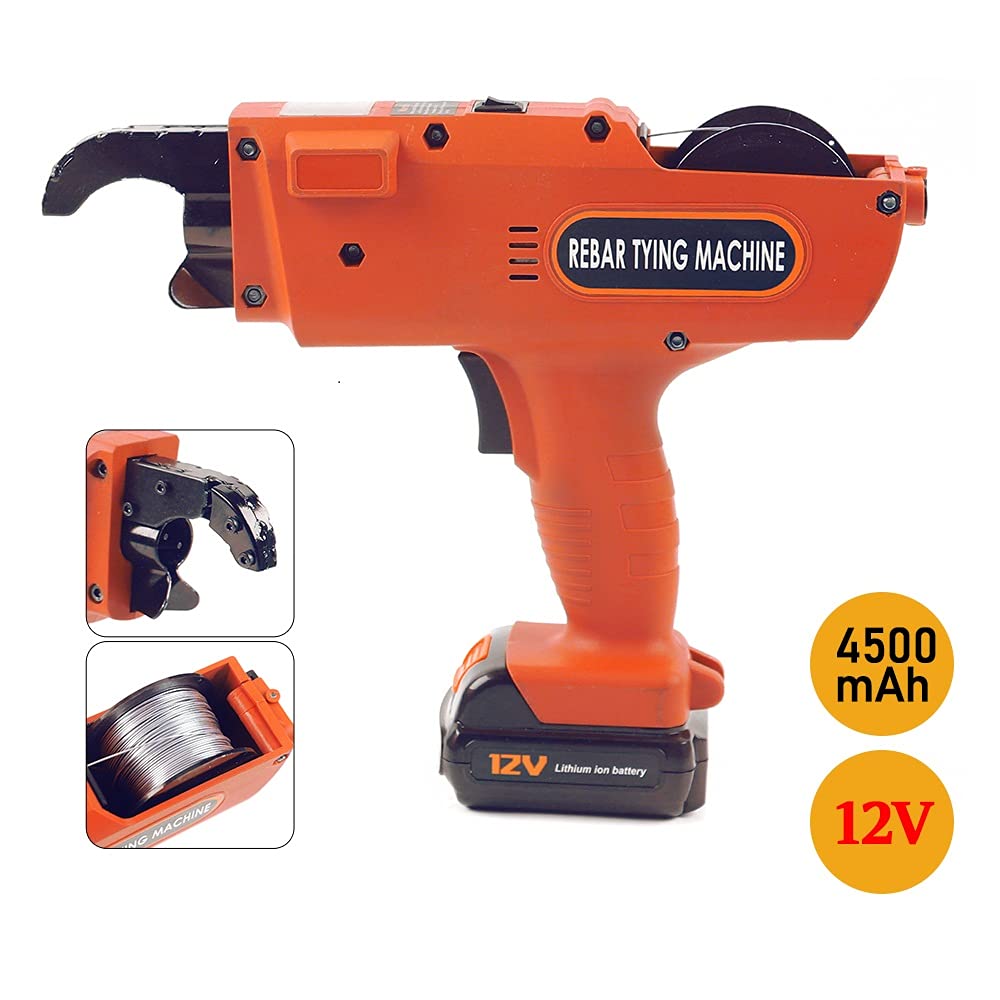 12V Automatic Rebar Tying Machine - Electric Steel Bar Binding Tool for 8mm-34mm Rods (Orange) | Handheld Construction Tool for Concrete Reinforcement & DIY Projects