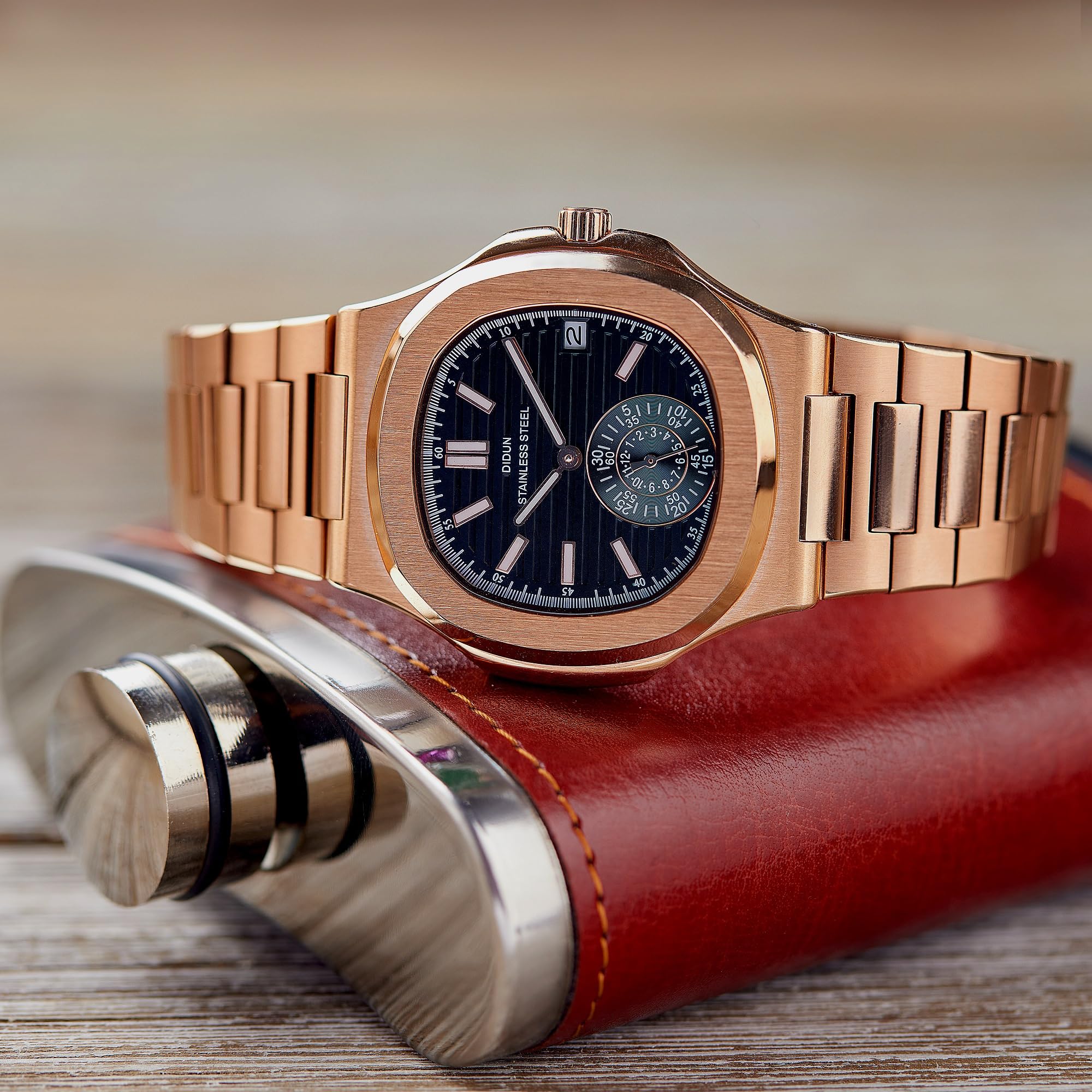 Premium DIDUN Stainless Steel Men's Watch - Luxury Nautilus Style Wristwatch with Date Display | Waterproof Business & Dress Watch for Men | Perfect for Office, Formal Events & Gifting