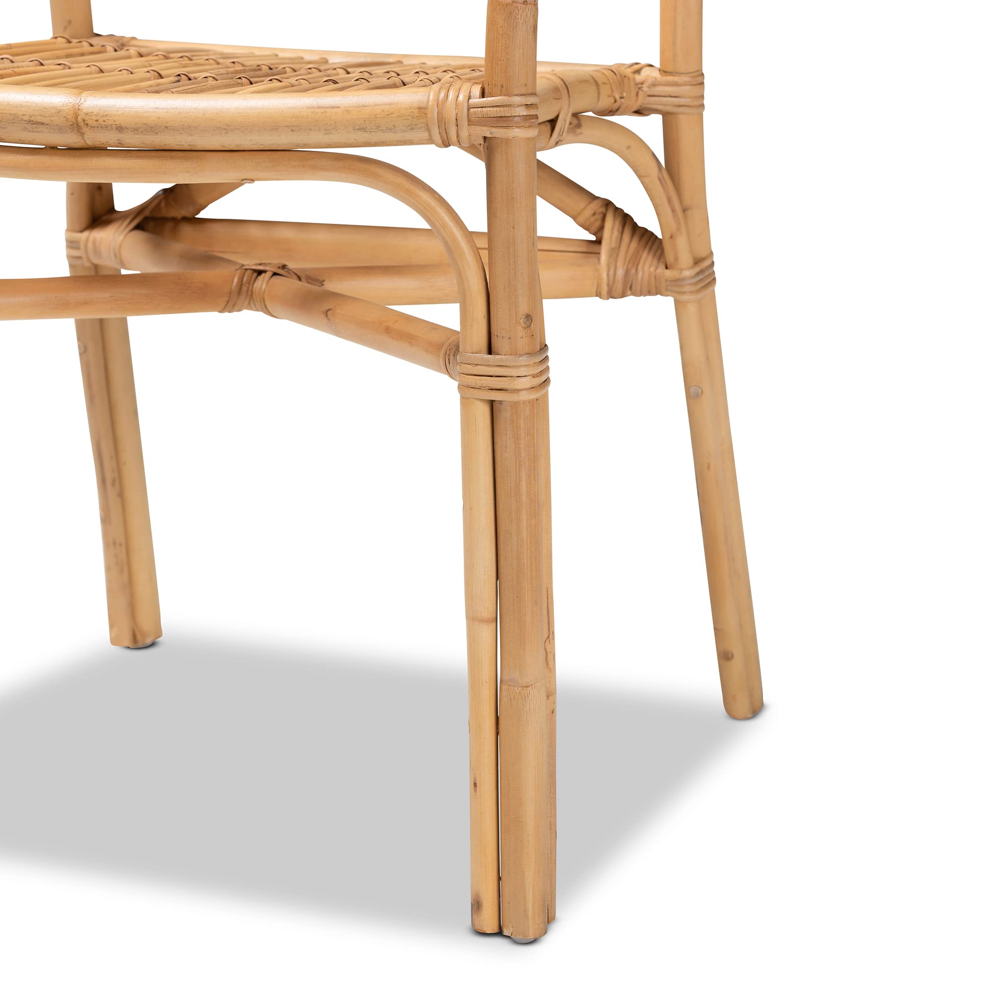 Baxton Studio Tugera Natural Brown Rattan Dining Chair - Modern Woven Seat for Kitchen, Dining Room, and Outdoor Patio Use