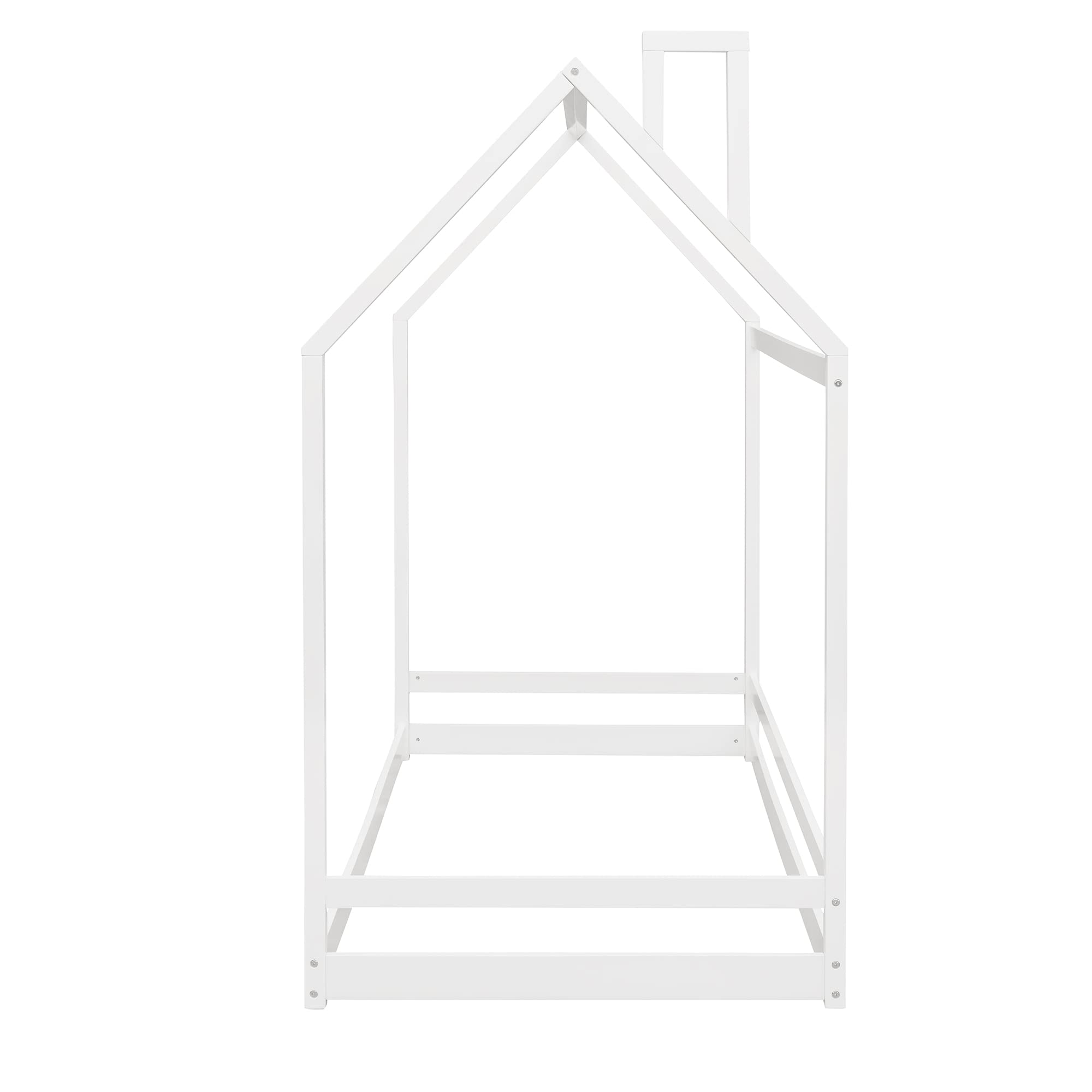 P PURLOVE Twin Size Wooden House Bed Frame - No Box Spring Needed, White - Perfect for Teen Rooms, Dorms & Small Bedrooms - Kids Playhouse Style Floor Bed for Cozy Sleeping Space
