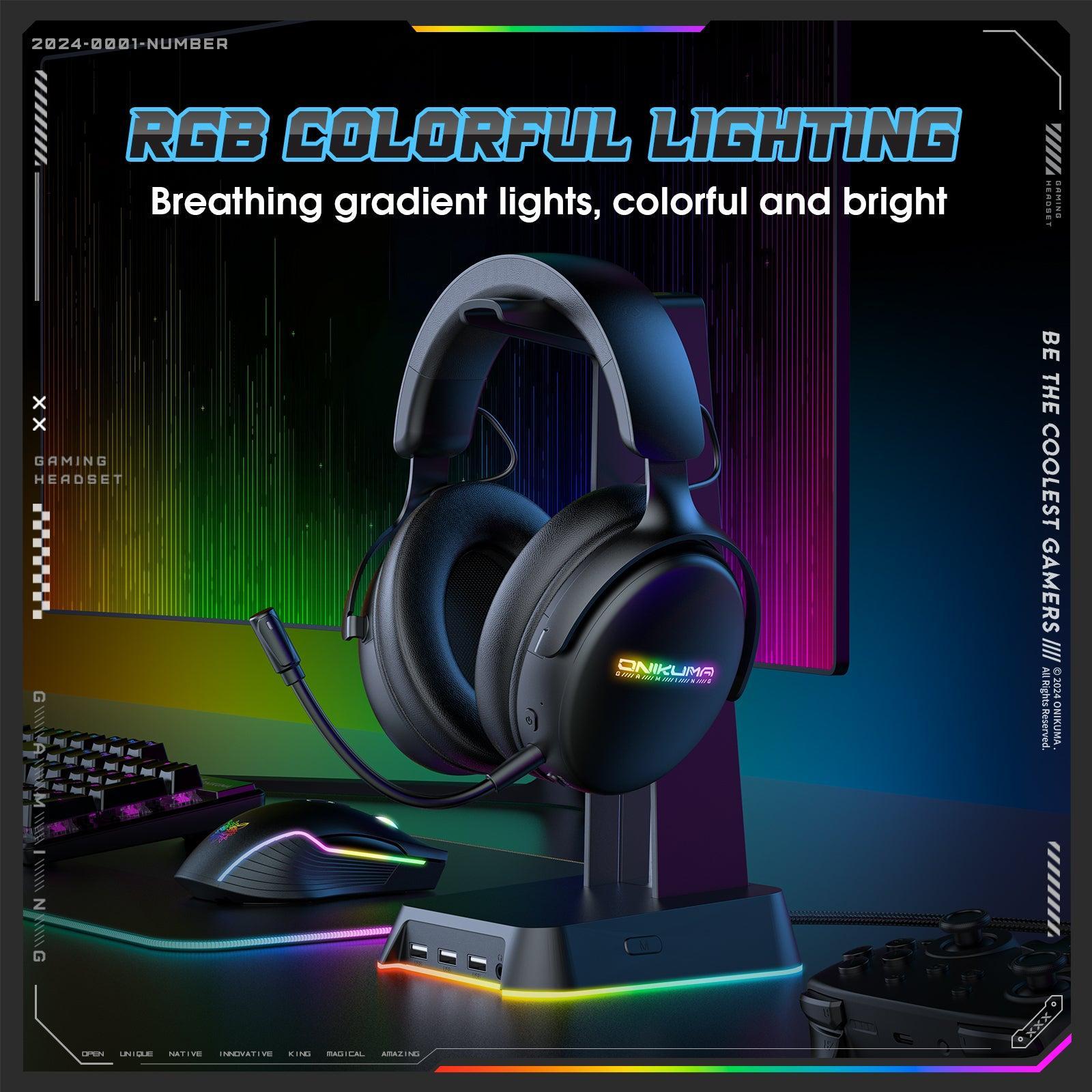 ONIKUMA GT819 Wireless Gaming Headset with Bluetooth & 3.5mm Wired Connection - Lightweight Over-Ear Esports Headphones for PC, PS4, Xbox, Mobile Gaming & Streaming