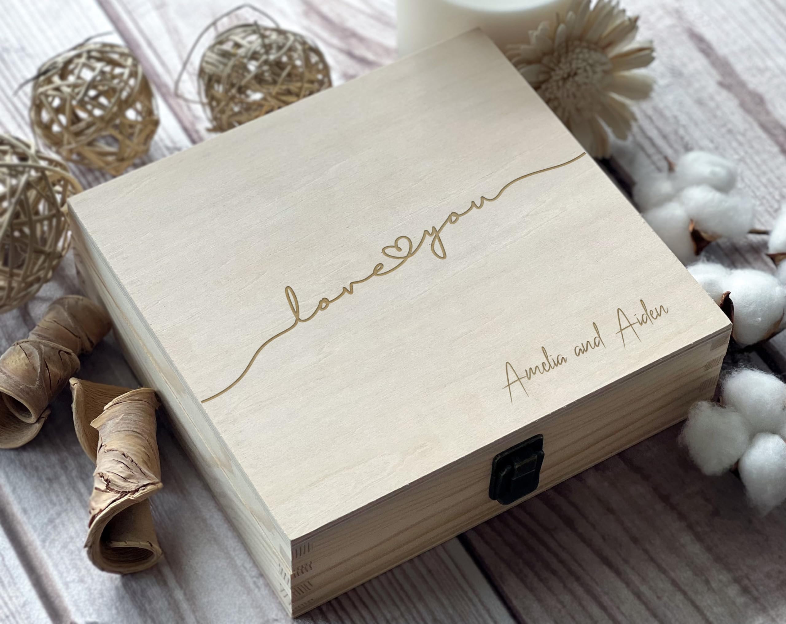Personalized Laser Engraved Wooden Keepsake Box - Custom Memory Gift for Wife, Couples, Wedding Anniversary - 8.5