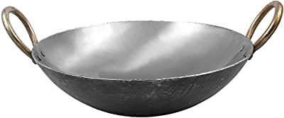 Will & Weaves Indian Handmade Cast Iron Kadai Wok - 1 Liter Traditional Cooking Pot with 6-Piece Stainless Steel Bowl Set (Katori, Serving & Dessert Bowls) - Perfect for Indian Cuisine, Meal Prep & Kitchen Serving