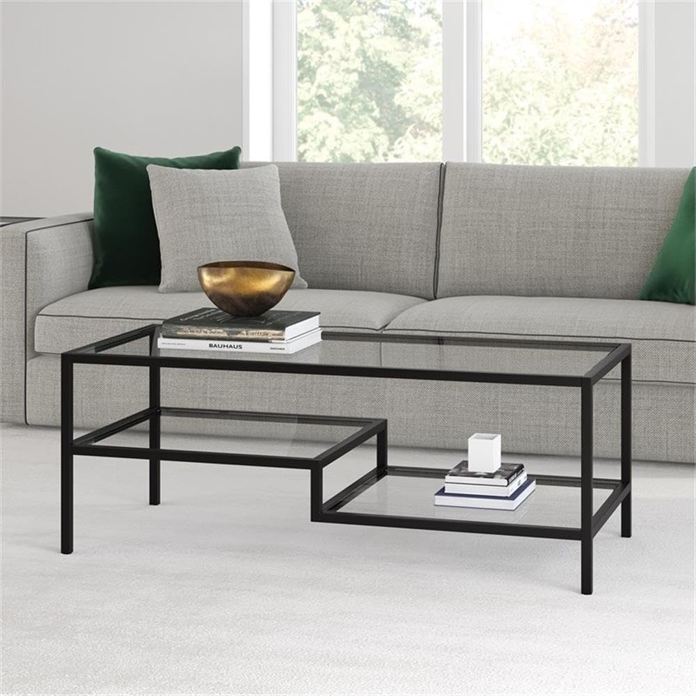 Modern Metal Two-Tier Coffee Table with Blackened Bronze Finish - Perfect for Living Room, Office & Lounge Decor
