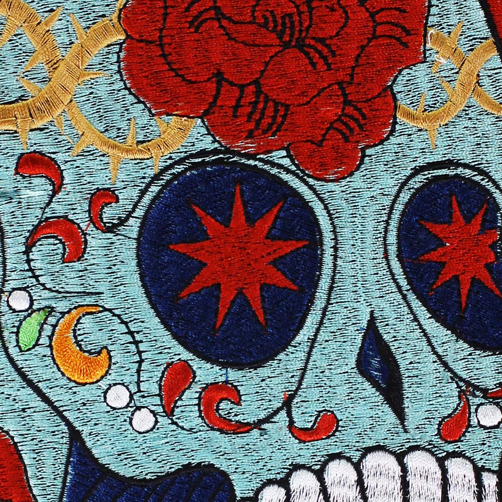 Skull Rose Embroidery Iron-On Patch - Gothic Applique for Jackets, Bags & DIY Crafts - Premium Embroidered Sticker (1 Piece)