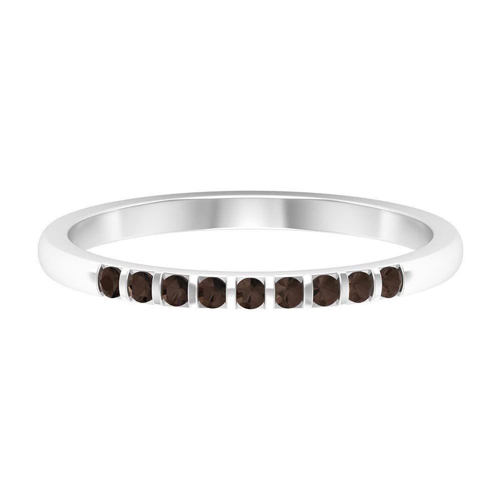 Elegant 14K Solid Gold Smoky Quartz Half Eternity Ring for Women - June Birthstone Jewelry, Dainty Stackable Band for Everyday Wear & Special Occasions