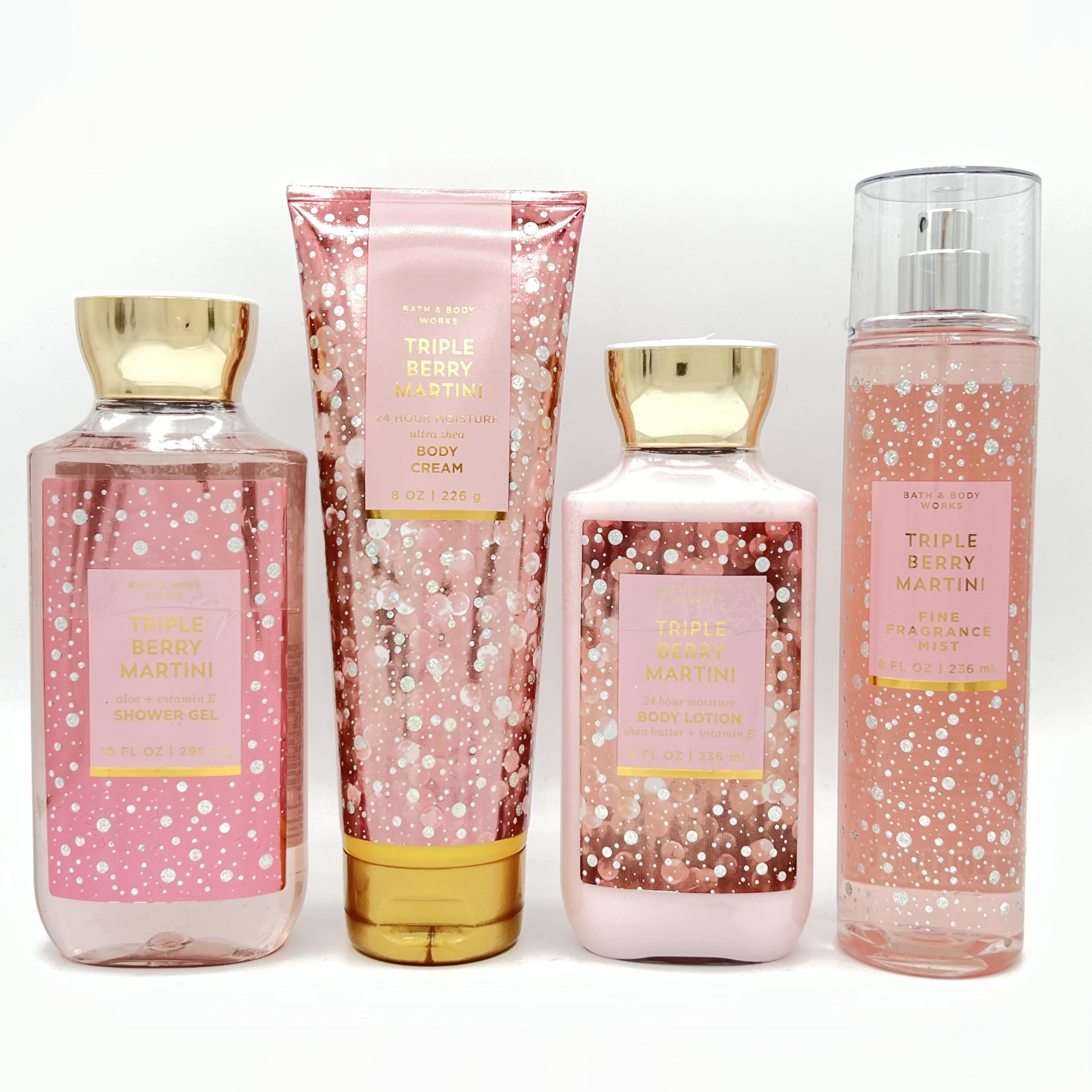 Triple Berry Martini Bath & Body Gift Set - 4 Piece Bundle with Shower Gel, Body Cream, Nourishing Lotion & Fragrance Mist | Luxurious Skincare Routine for Women, Perfect for Gifts & Self-Care