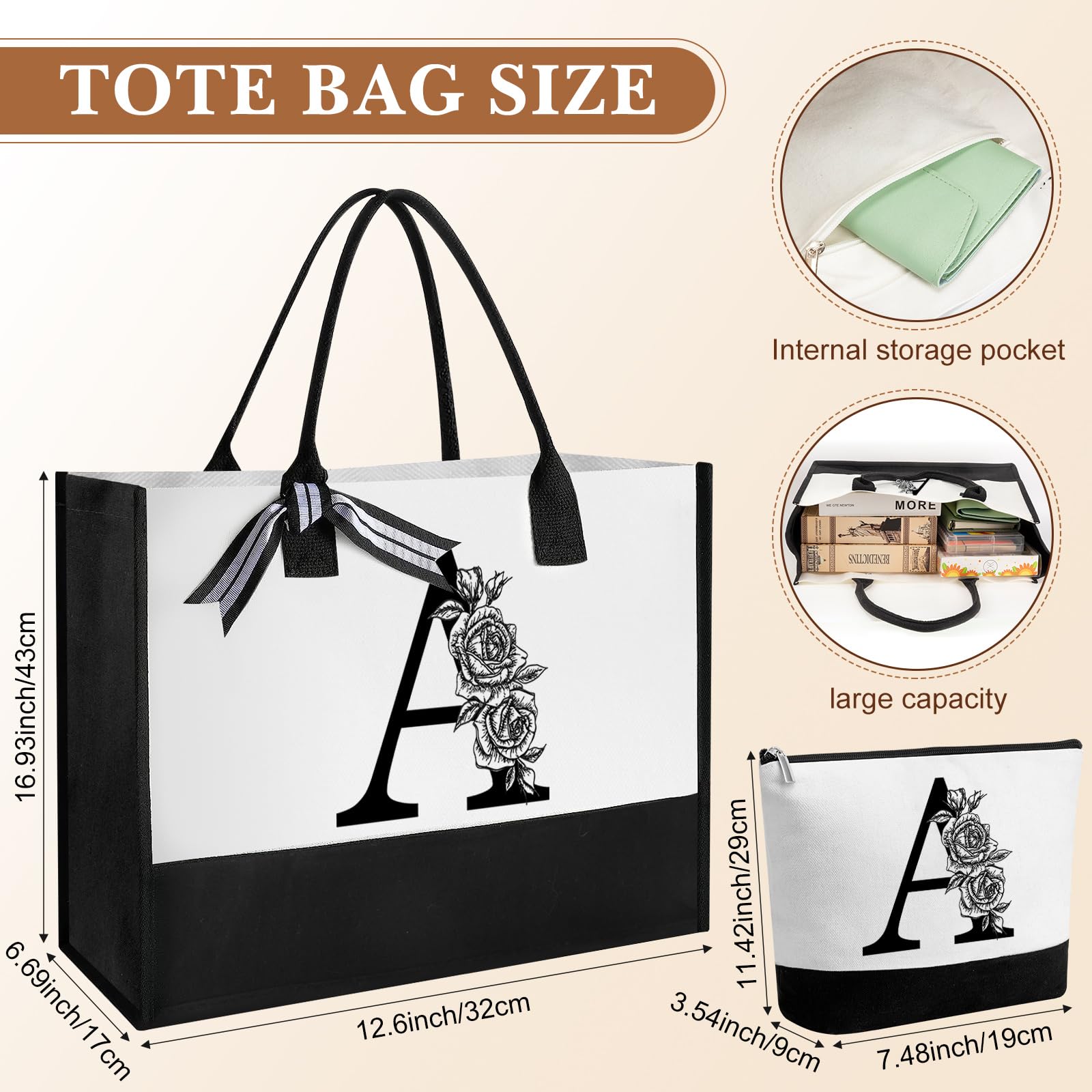 Personalized Monogram Canvas Tote Bag & Glass Coffee Cup Set - Custom Initial Gifts for Women, Perfect for Work, Travel & Everyday Use
