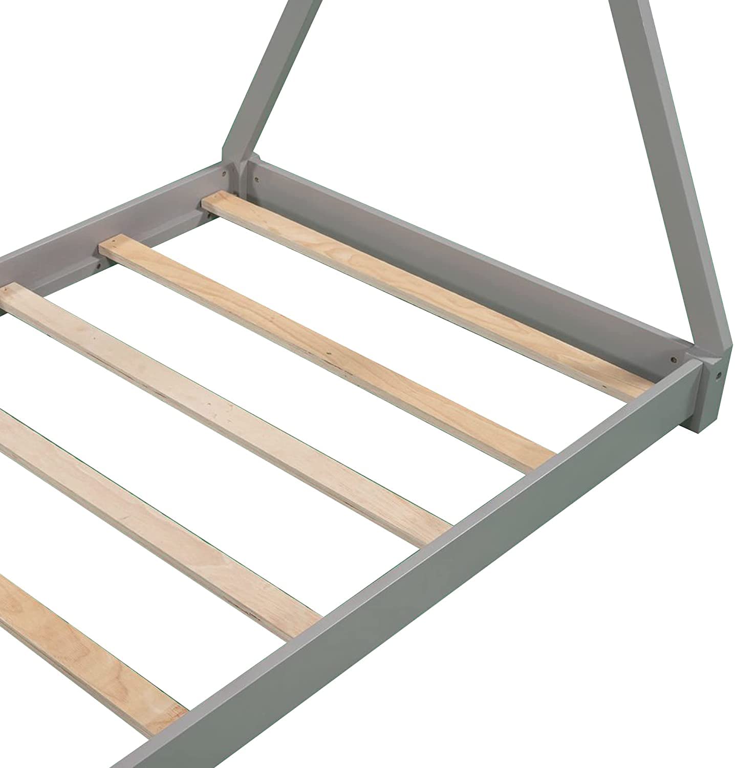 Kids Twin House Bed with Triangle Structure - Wood Floor Bed Frame for Toddler Boys & Girls Bedroom, No Box Spring Needed, Grey | Perfect for Playtime, Reading Nook & Cozy Sleep Space