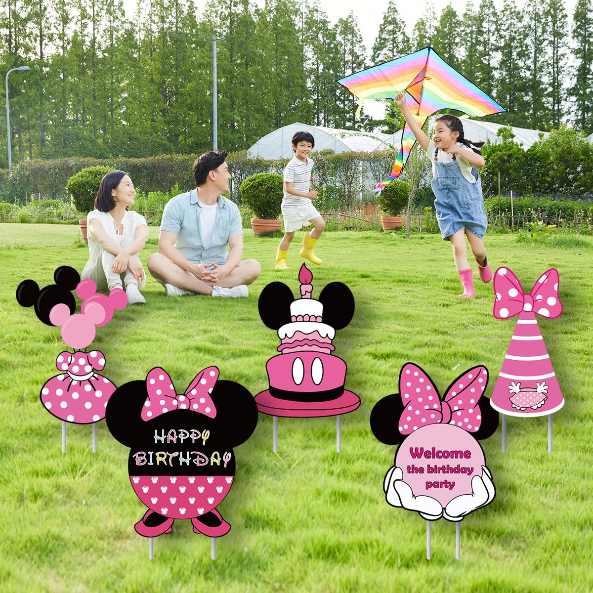Minnie Mouse Birthday Party Decorations Set - 5PCS Cartoon Minnie Yard Lawn Signs for Girls Birthday Party | Outdoor & Indoor Party Decor, Baby Shower, Disney Theme Celebration
