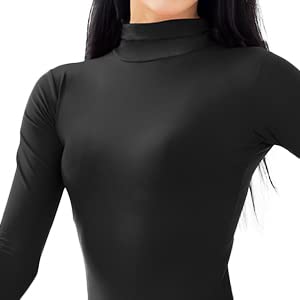 BCIOPLL Women's Ballet Dance Leotard - Turtleneck Long Sleeve Spandex Bodysuit for Ballet, Contemporary & Yoga | Comfortable Dancewear for Class, Performance & Practice