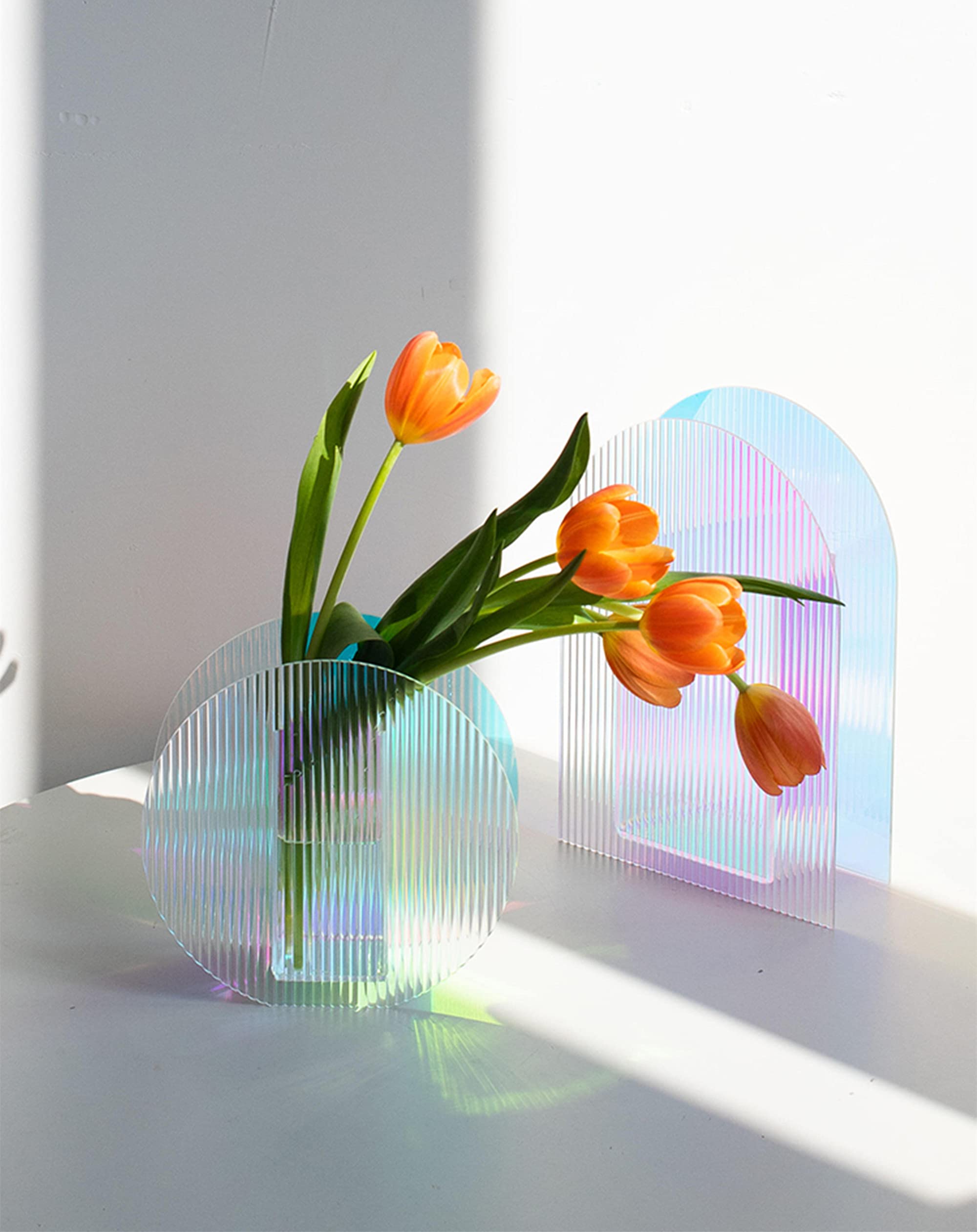 Iridescent Acrylic Ripple Vase - Rainbow Minimalist Artistic Home Decor Vase (Arched Shape) - Perfect for Modern Living Room, Wedding Centerpiece & Office Desk Decor