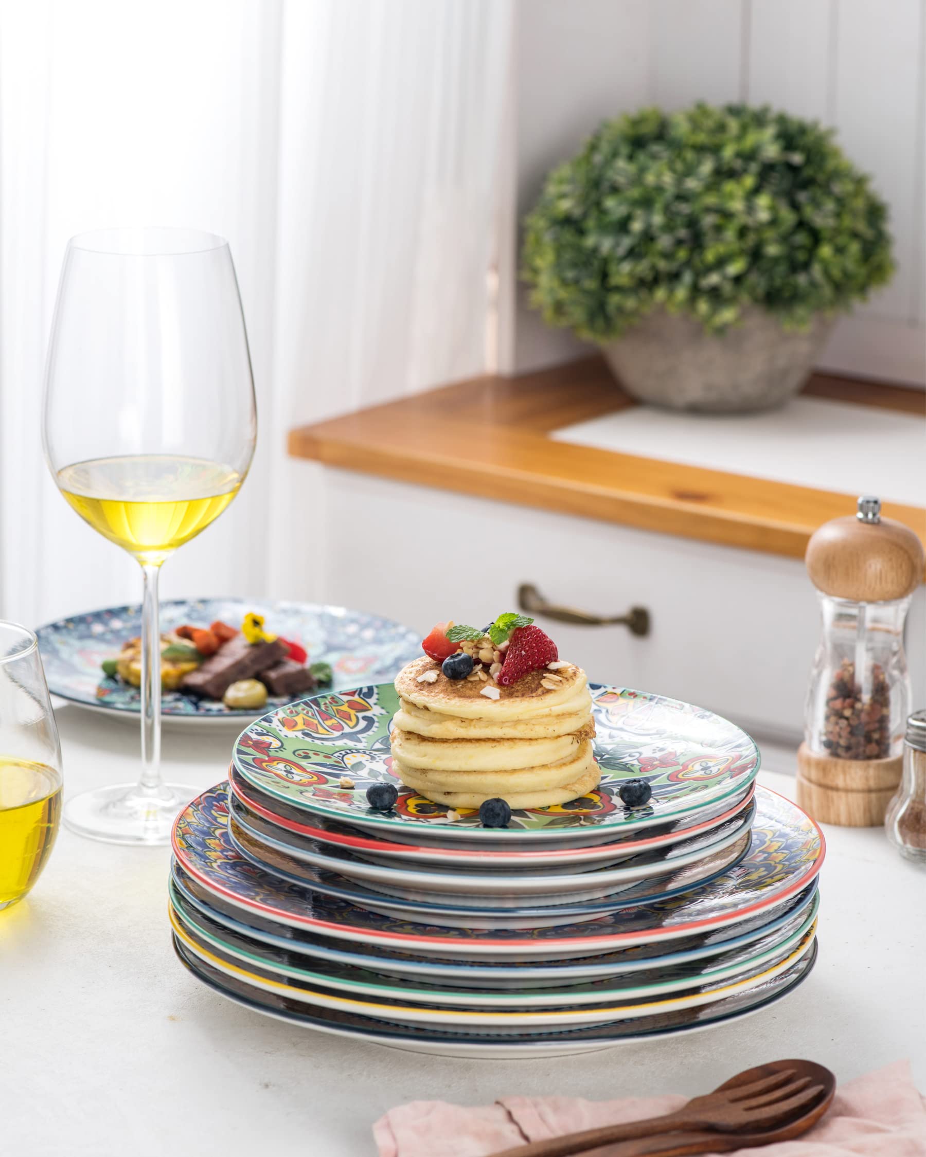 HENXFEN LEAD 10.5 Inch Porcelain Dinner Plates Set of 6 - Microwave & Oven Safe Colorful Serving Dishes for Pasta, Salad, Dessert | Bohemian Style Kitchen & Restaurant Dishware | Perfect for Daily Meals, Parties, and Fine Dining
