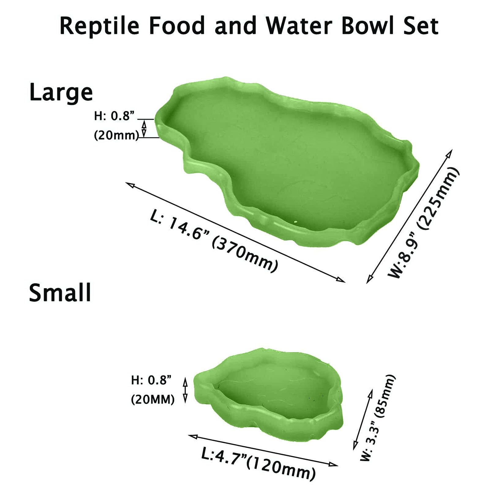 Luminous Reptile Food and Water Bowl Set - 2 Pcs Bearded Dragon Dishes, Tortoise Feeder & Lizard Habitat Accessories for Amphibians (Large & Small) - Perfect for Terrarium Décor with Turtles, Geckos, Snakes, Tegus & Iguanas - Ideal for Feeding, Hydration and Habitat Enrichment