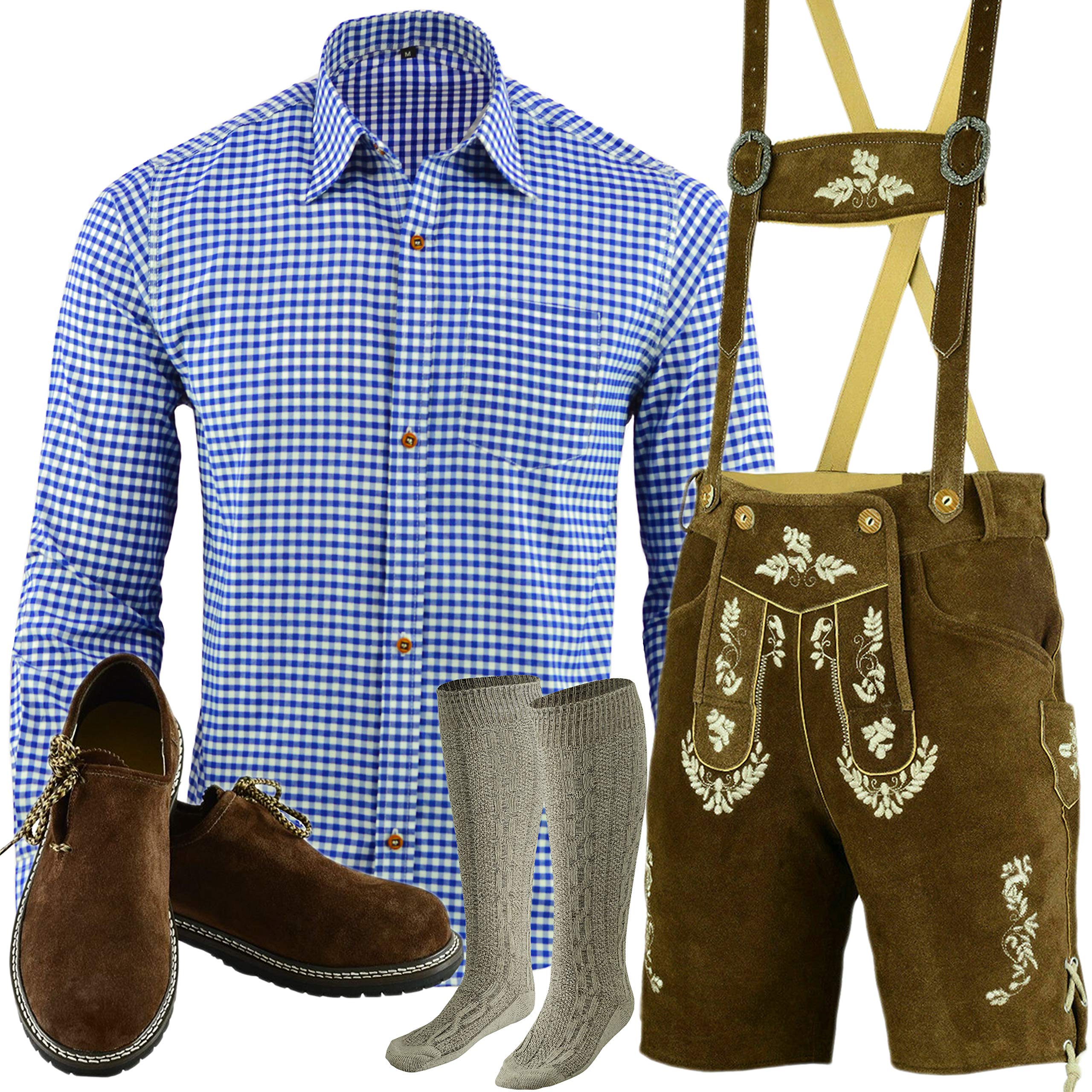 Authentic Bavarian Oktoberfest Lederhosen Shorts with Shirt, Shoes & Socks - Traditional German Costume for Men - Perfect for Oktoberfest, Beer Festivals & Cultural Events