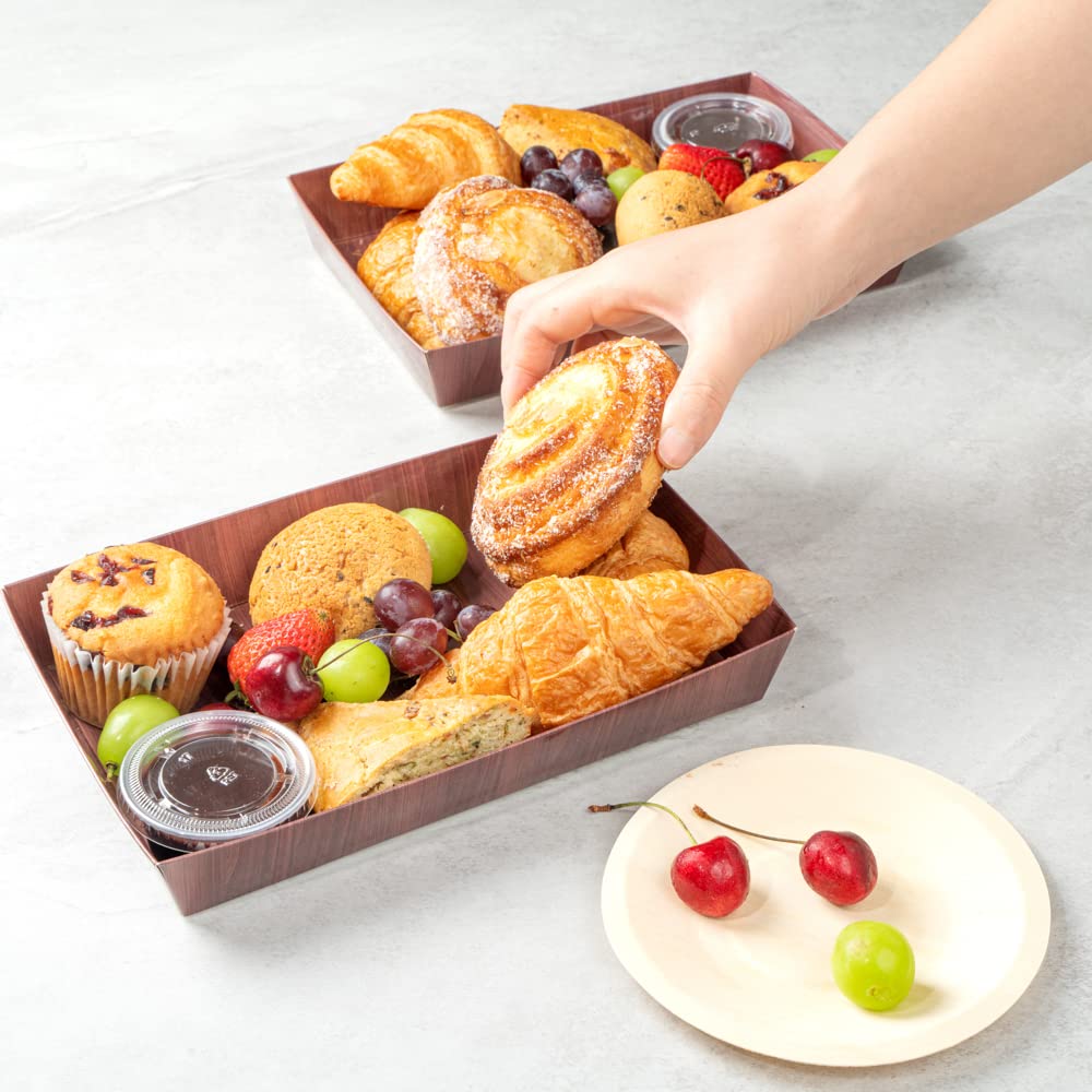 Restaurantware Matsuri Vision 9x6x1.5 Inch Large Disposable Sushi Trays - 100 Greaseproof Wood Grain Paper Sushi Containers for Entrees & Desserts (Lids Sold Separately) | Perfect for Japanese Restaurants, Catering, Takeout & Home Sushi Parties