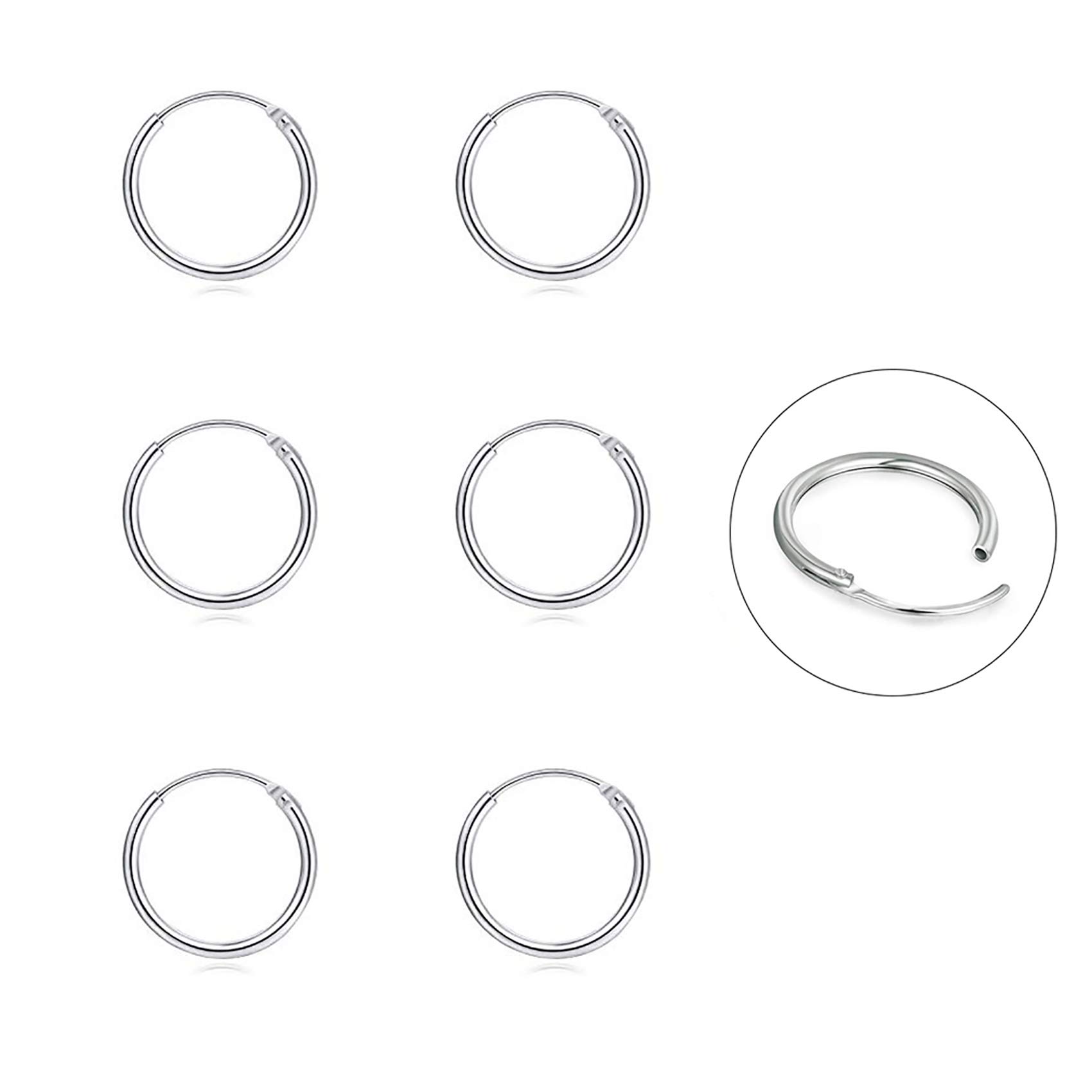 EPIRORA 925 Sterling Silver Hoop Earrings Set - 3 Pairs Small Cartilage Hoops for Women & Men | Hypoallergenic Tragus, Nose & Lip Rings | Perfect for Everyday Wear, Gifts & Piercing Jewelry