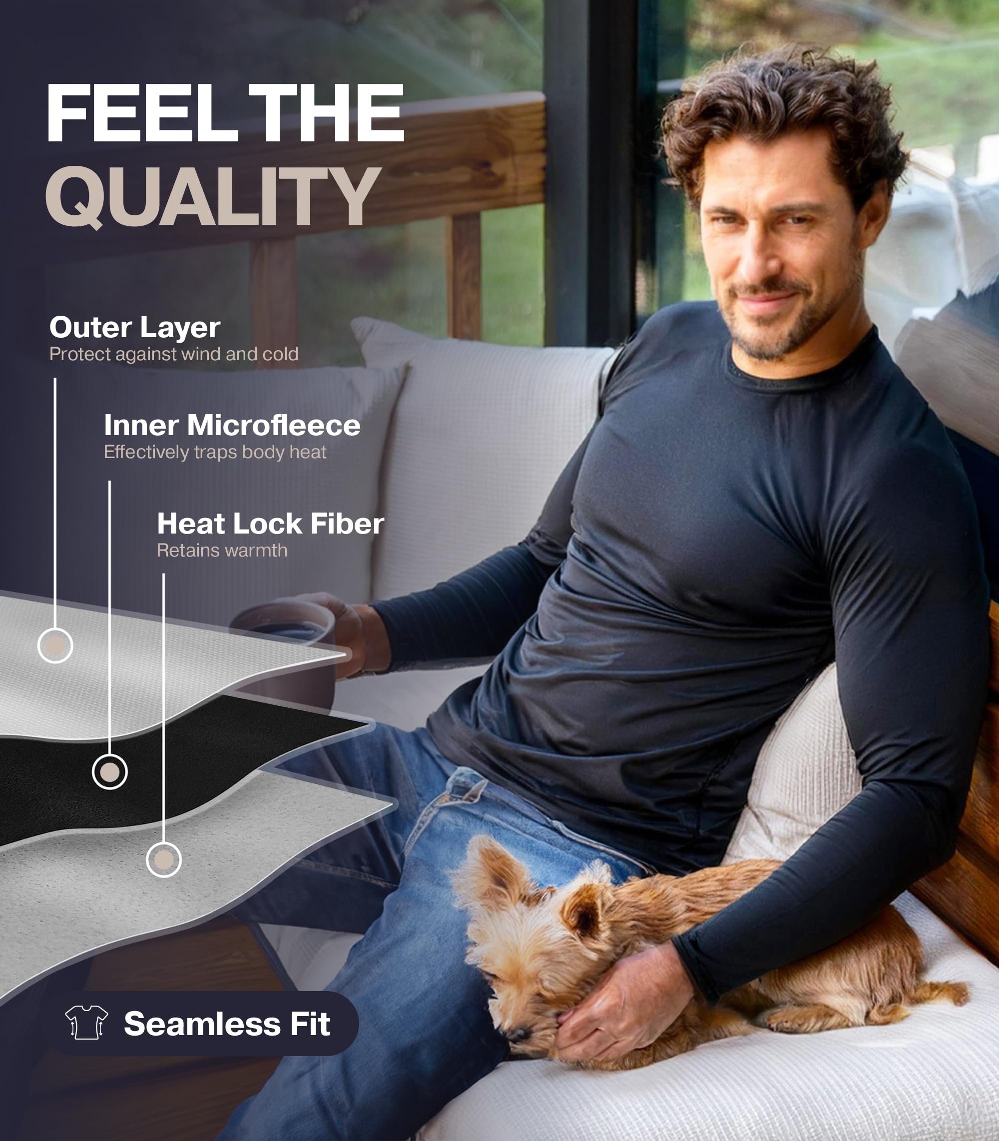 ThermoJohn Men's Long Sleeve Thermal Compression Shirt - Base Layer for Cold Weather - Perfect for Hiking, Skiing & Winter Outdoor Activities