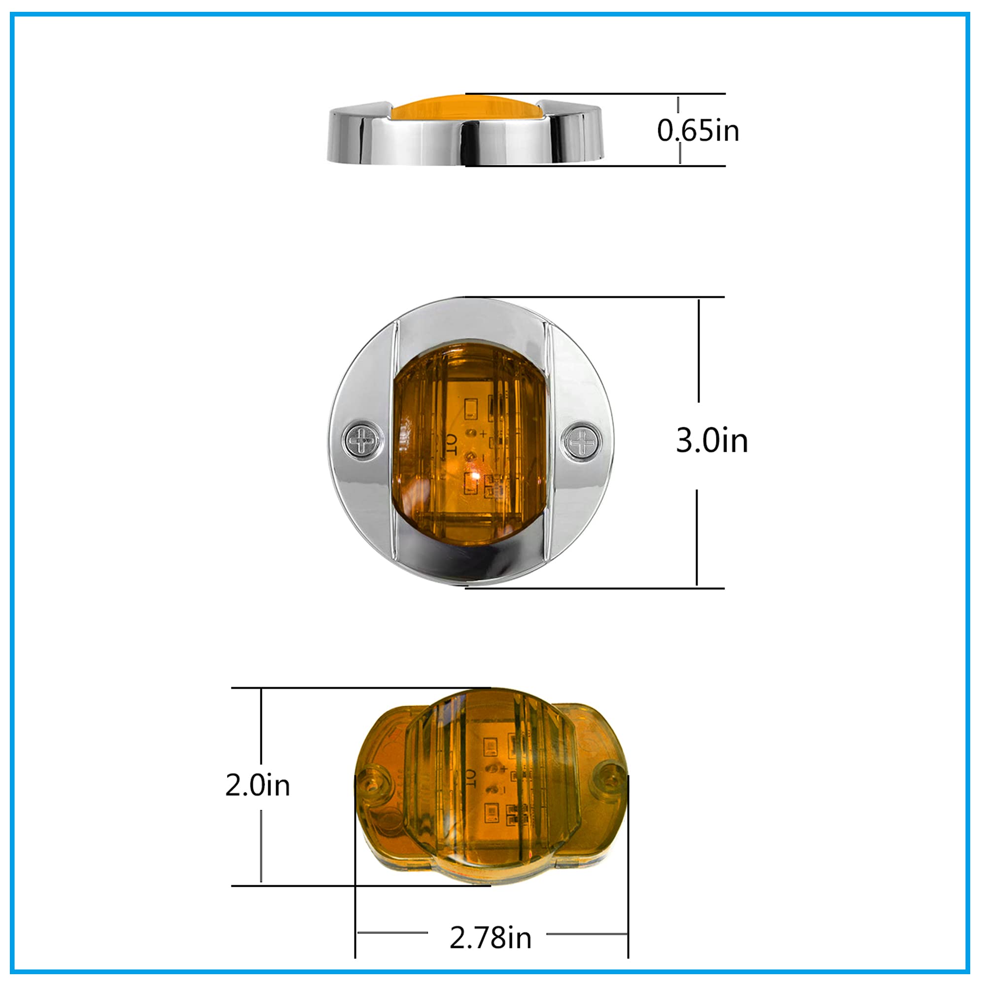 2PC 12V Waterproof LED Boat Navigation Lights - 3in Amber Round Marine Deck & Transom Mount Lights for Boats, Yachts, Kayaks - Perfect for Night Cruising, Fishing & Water Safety