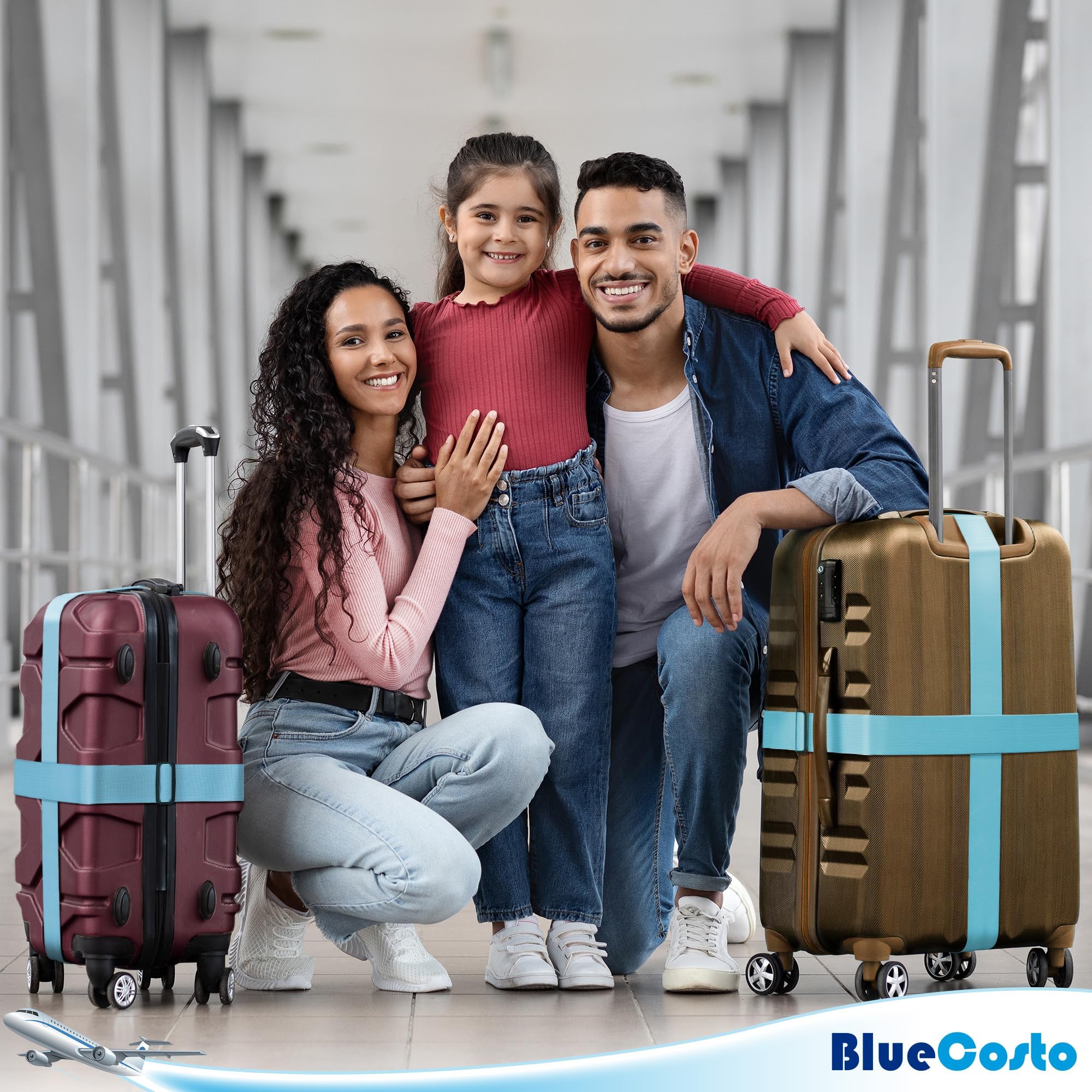 Premium Nylon Luggage Straps for Suitcases - Heavy-Duty Adjustable Travel Belt (46”-78”) - Secure Suitcase, Briefcase, Backpack & Travel Bag - 4 Pack Blue - Ideal for Air Travel, Commuting & Vacation Packing