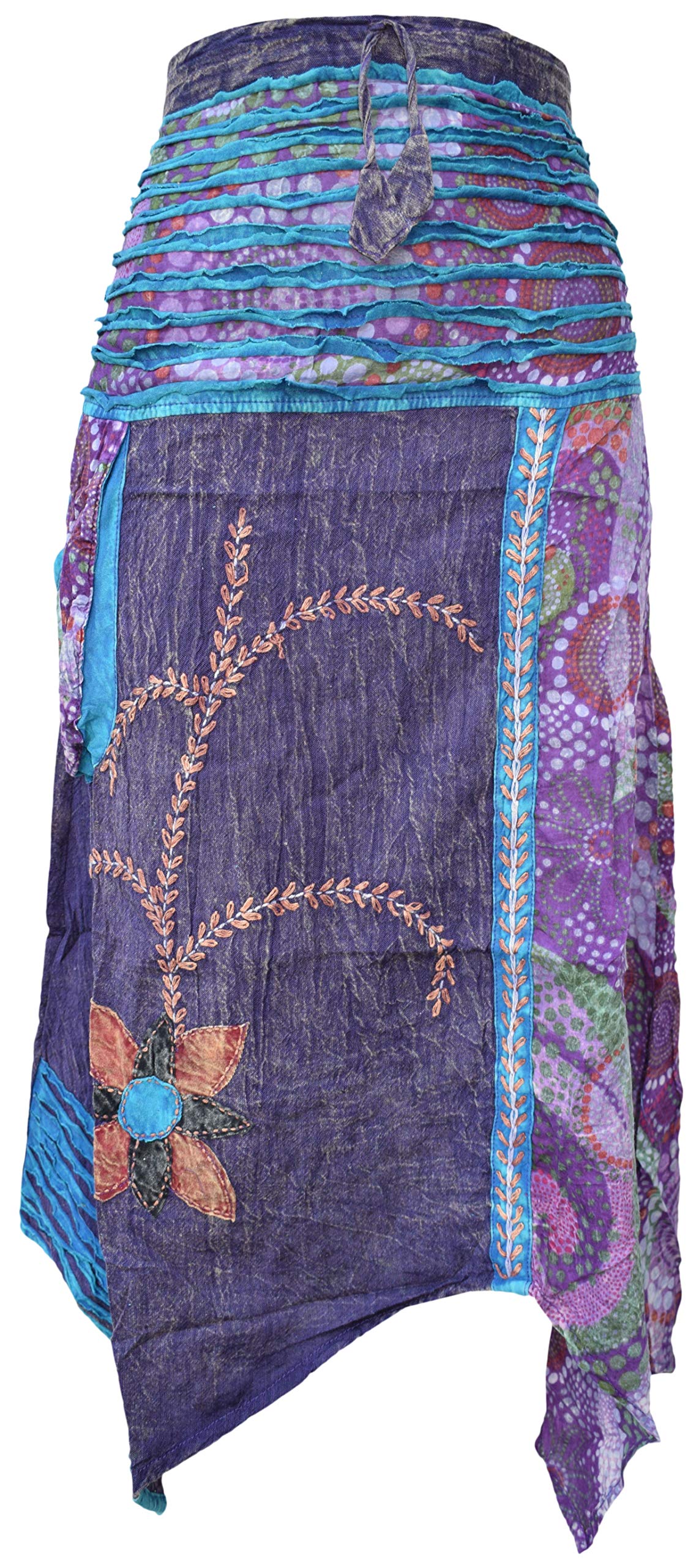 Bohemian Cotton Stonewashed Embroidered Skirt for Women - Hippie Style Maxi Skirt with Floral Embroidery - Perfect for Music Festivals, Beach Vacations & Summer Outfits