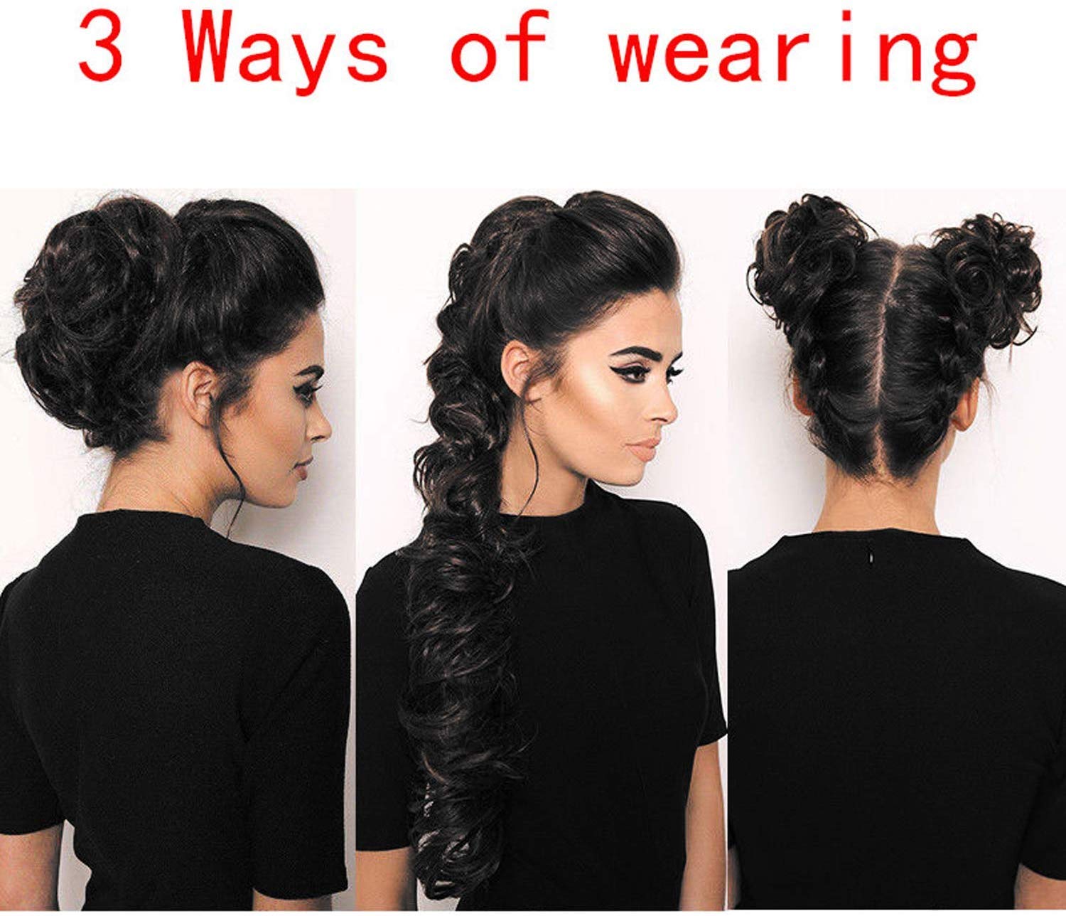 Prime Women's Synthetic Frill Hair Extensions for Ponytail & Bun - Juda Maker Messy Bun Hairpiece (Natural Black) 1-Pack | Perfect for Parties, Weddings & Everyday Styling