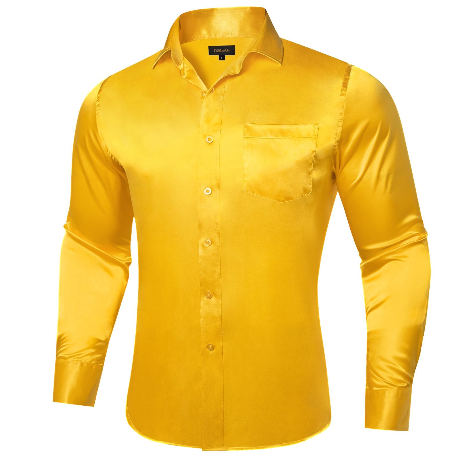 Premium Men's Satin Long Sleeve Dress Shirt - Shiny Button Down Formal Shirt with Pocket - Regular Fit for Wedding, Party & Business Occasions - Office Wear & Special Events Attire