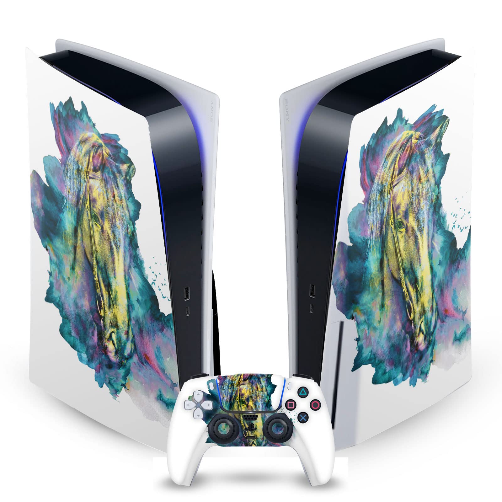 Officially Licensed Riza Peker Horse Art Matte Vinyl Skin Cover for Sony PS5 Disc Edition & DualSense Controller - Durable Gaming Protection with Stylish Design for Playstation 5 Console & Accessories - Perfect for Gamers, Collectors and Home Entertainment Setups