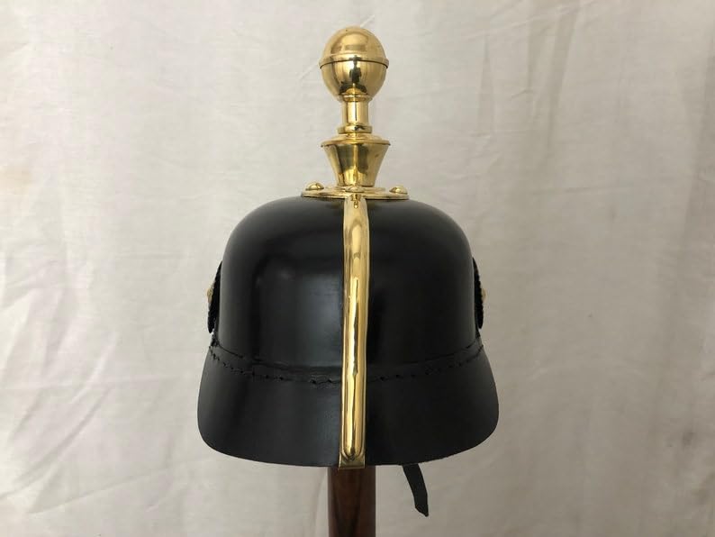 Authentic Black German Pickelhaube Helmet with Brass Badge - Prussian Military Helmet for LARP, Reenactment & Cosplay | Perfect Historical Costume Accessory & Unique Gift for Men | Great for Theater Performances, Halloween & WWI Events