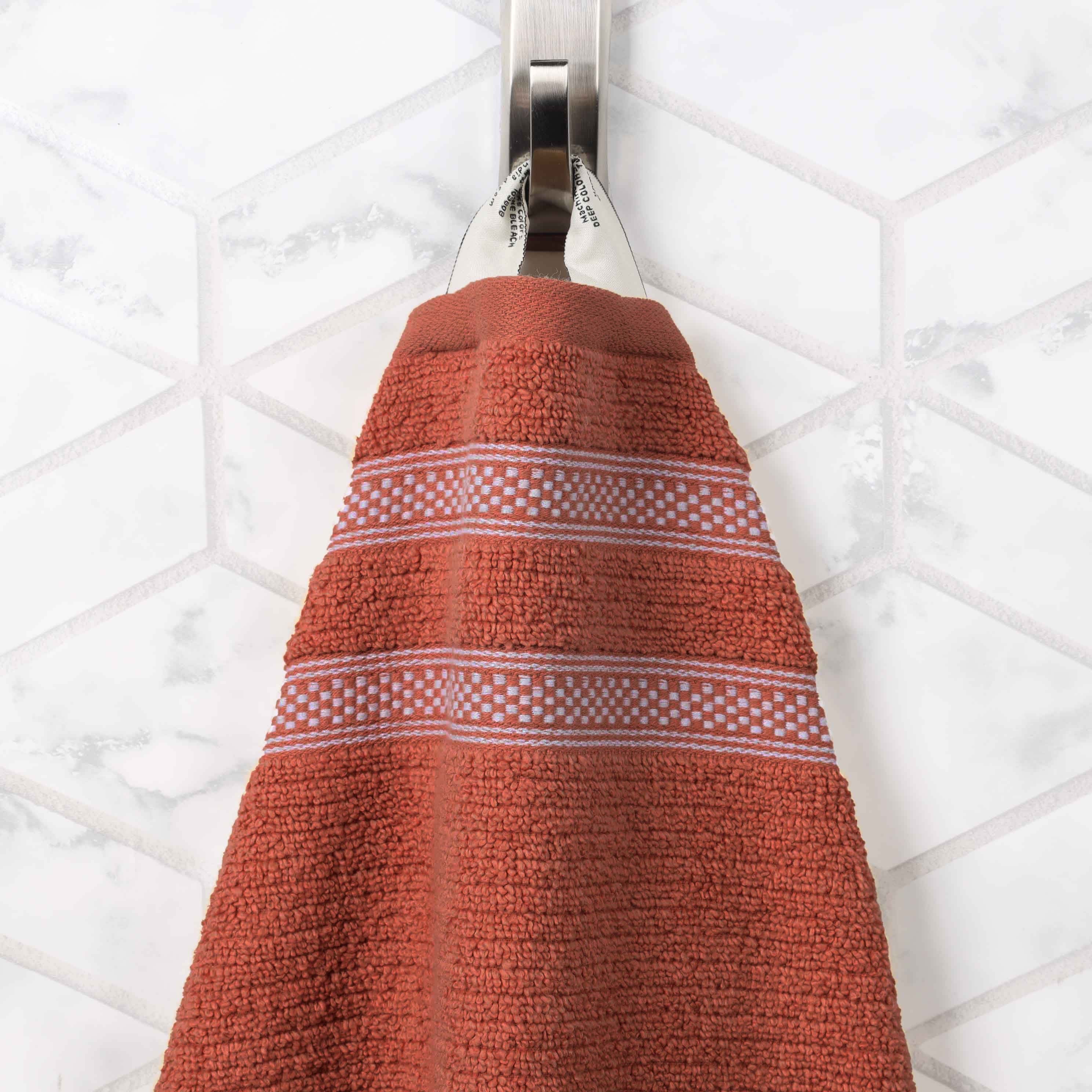 Soft Zero Twist Cotton Ribbed Geometric Border Plush Bath Towel Set of 2 - Ultra Absorbent Luxury Bath Sheets for Spa, Hotel & Home Use