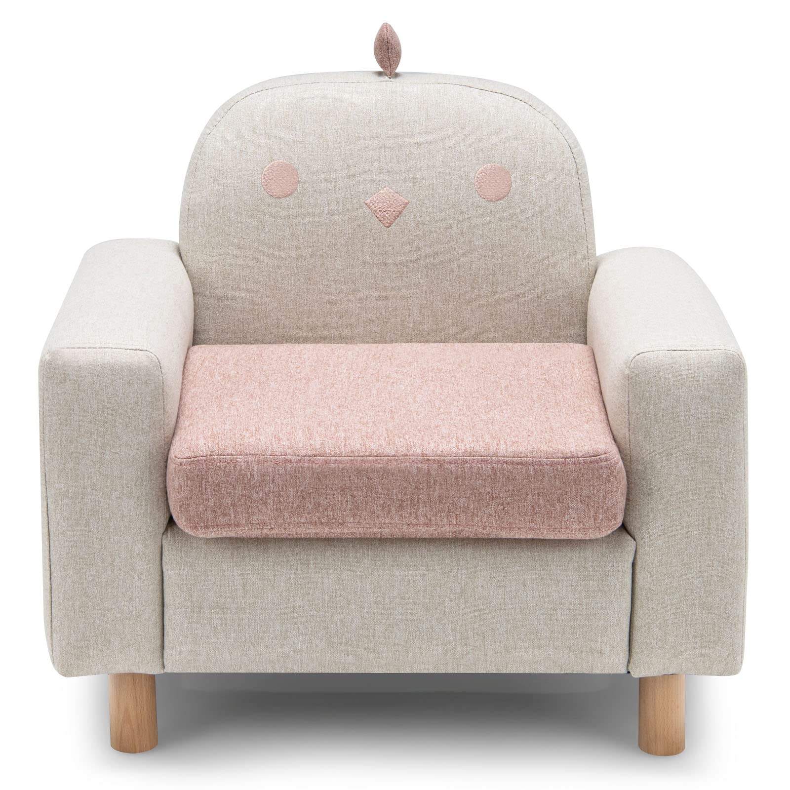 Costzon Kids Sofa - Solid Wood Frame Toddler Chair with Thick Cushion, Comfortable Child Armchair for Playroom, Nursery & Kindergarten - Perfect Gift for Boys & Girls Ages 2-8 - Ideal for Reading Nook, Playtime & Relaxation in Kids Bedroom (Chick Design)
