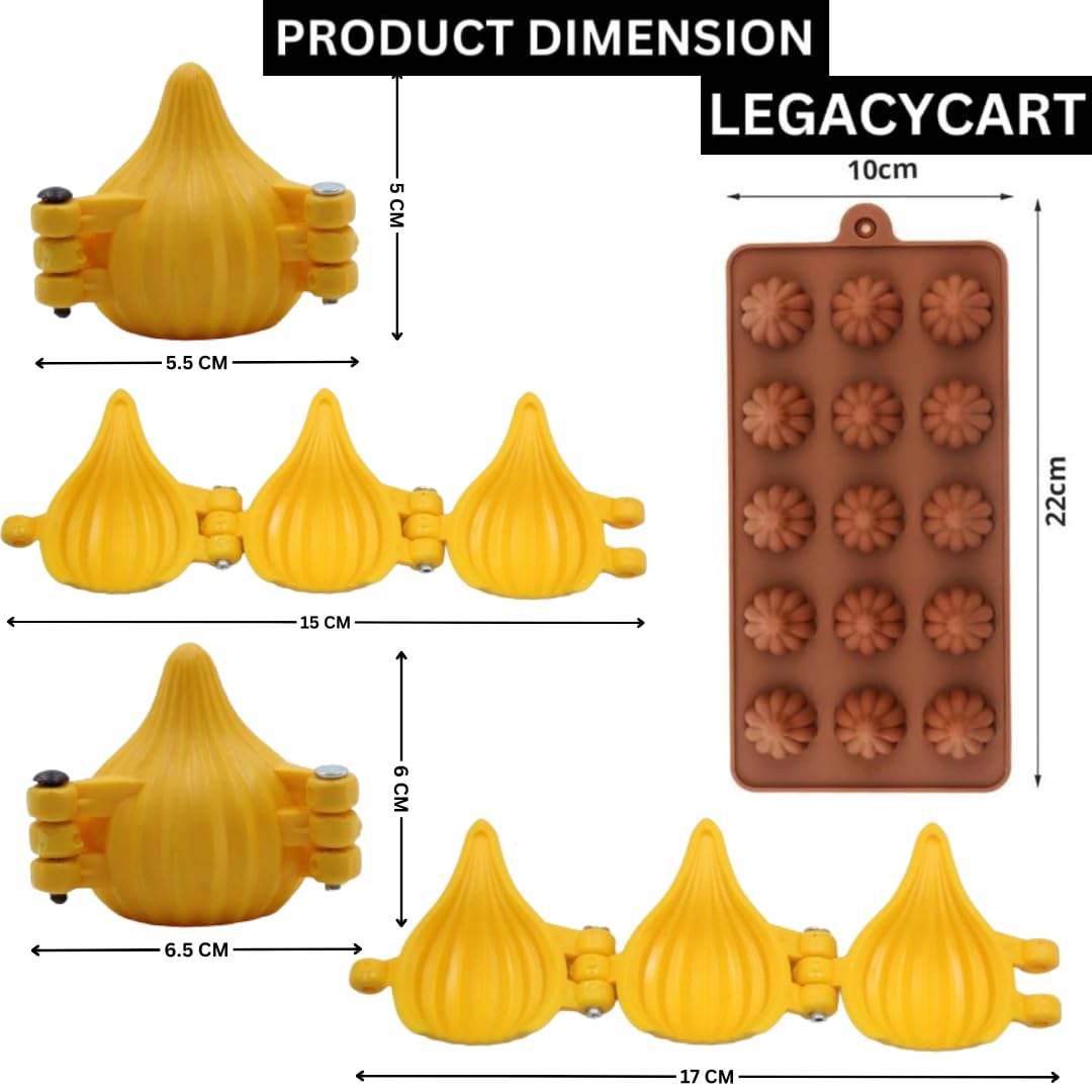 LEGACYCART 15 Cavity Silicone Modak Mold + 2PC Three-Fold Modak Makers - 3D Cake Molds for Cupcakes, Chocolate Mousse, Dessert, Brownie, Cookie & Pudding (3-Piece Set) - Perfect for Diwali Sweets, Party Treats & Home Baking