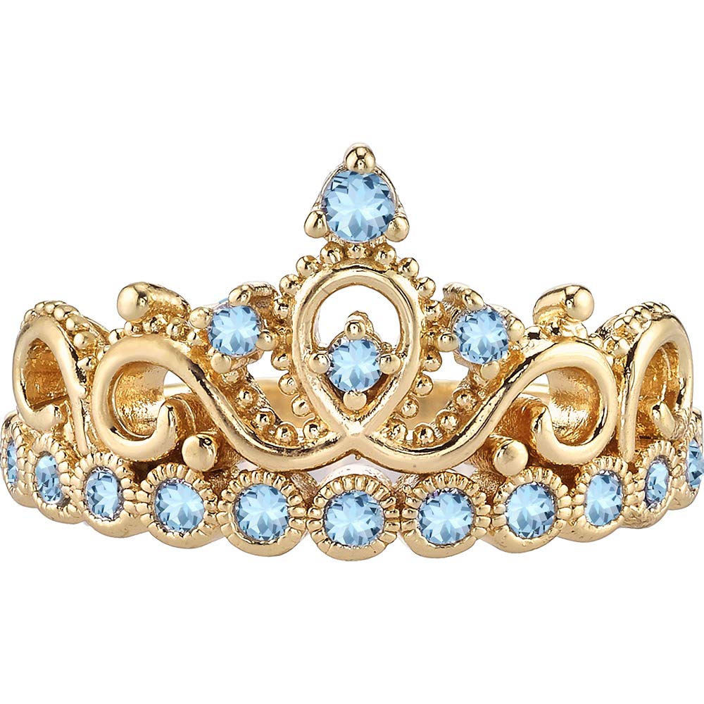 14K Gold Aquamarine Ring for Women - Elegant Crown Design