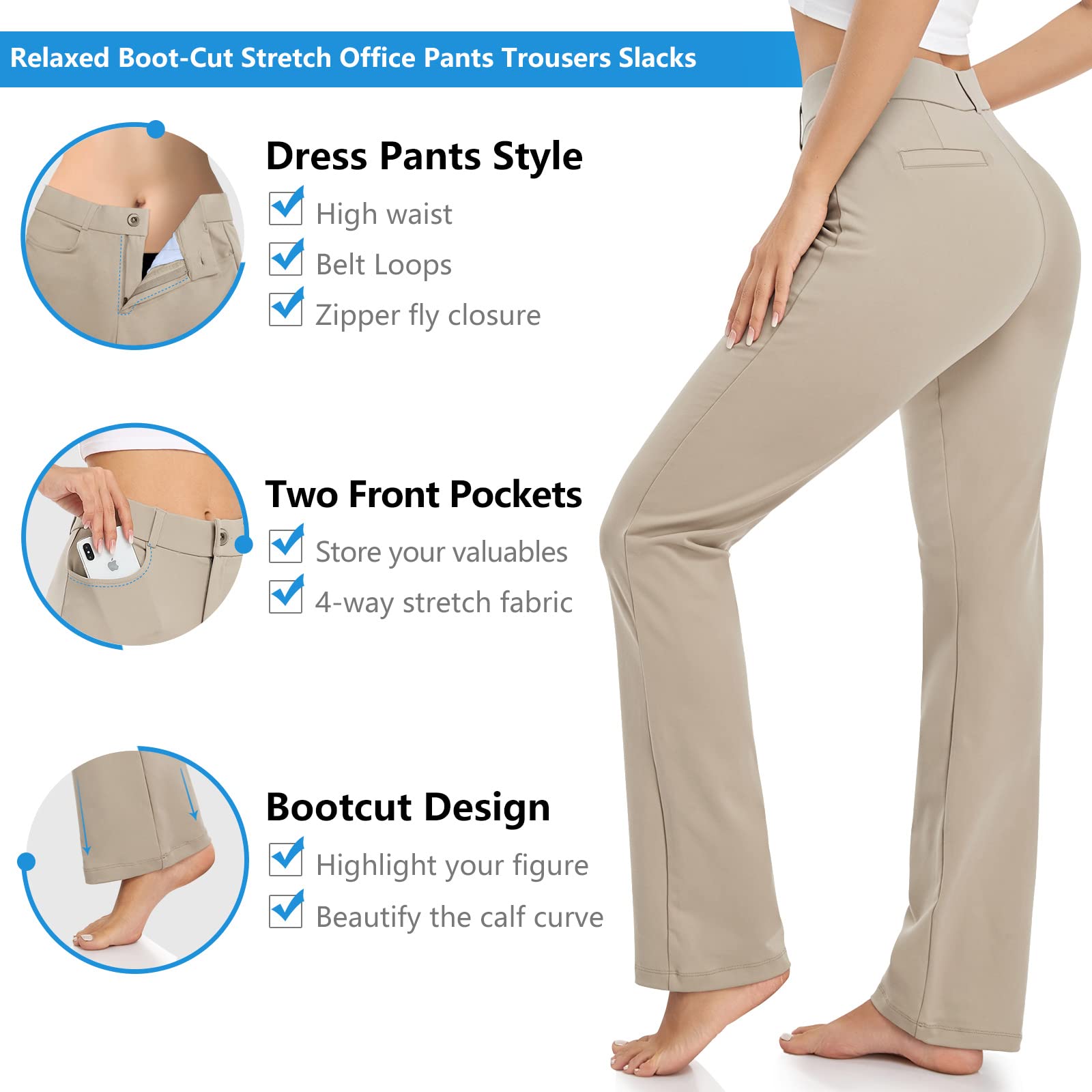 HISKYWIN Women's Stretchy Yoga Dress Pants - Straight Leg & Bootcut Office Slacks with Pockets for Business Casual, Petite Sizes - Perfect for Work, Yoga, and Everyday Comfort