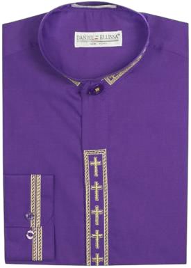 DANIEL ELLISSA DS2005C Purple Cross Embroidery Banded Collar Blouse - Elegant Office Wear & Casual Outfit for Women