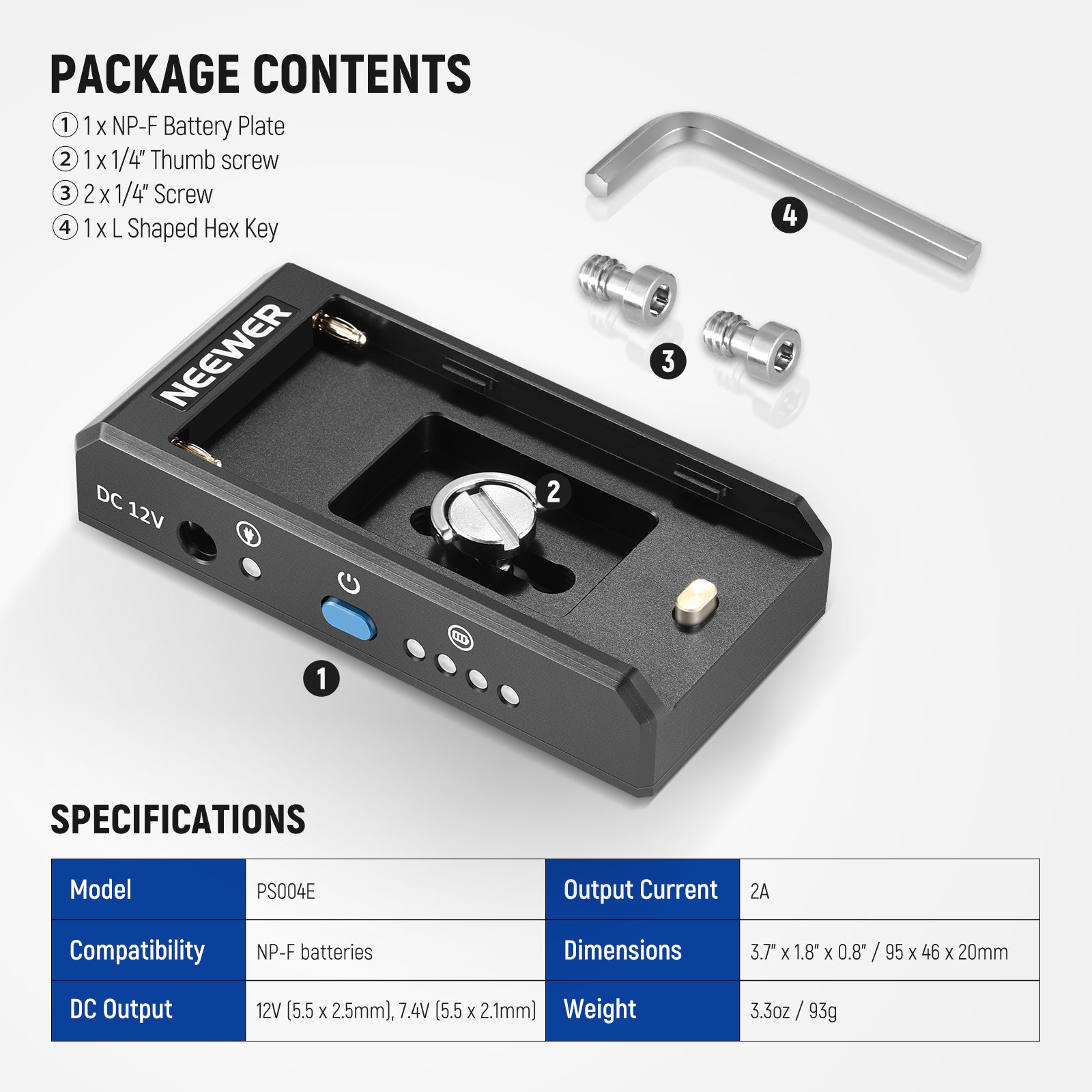 NEEWER PS004E Sony NP-F Battery Adapter Plate - Compatible with Sony Cameras - Power Your DSLR, Mirrorless & Video Equipment for Photography & Videography