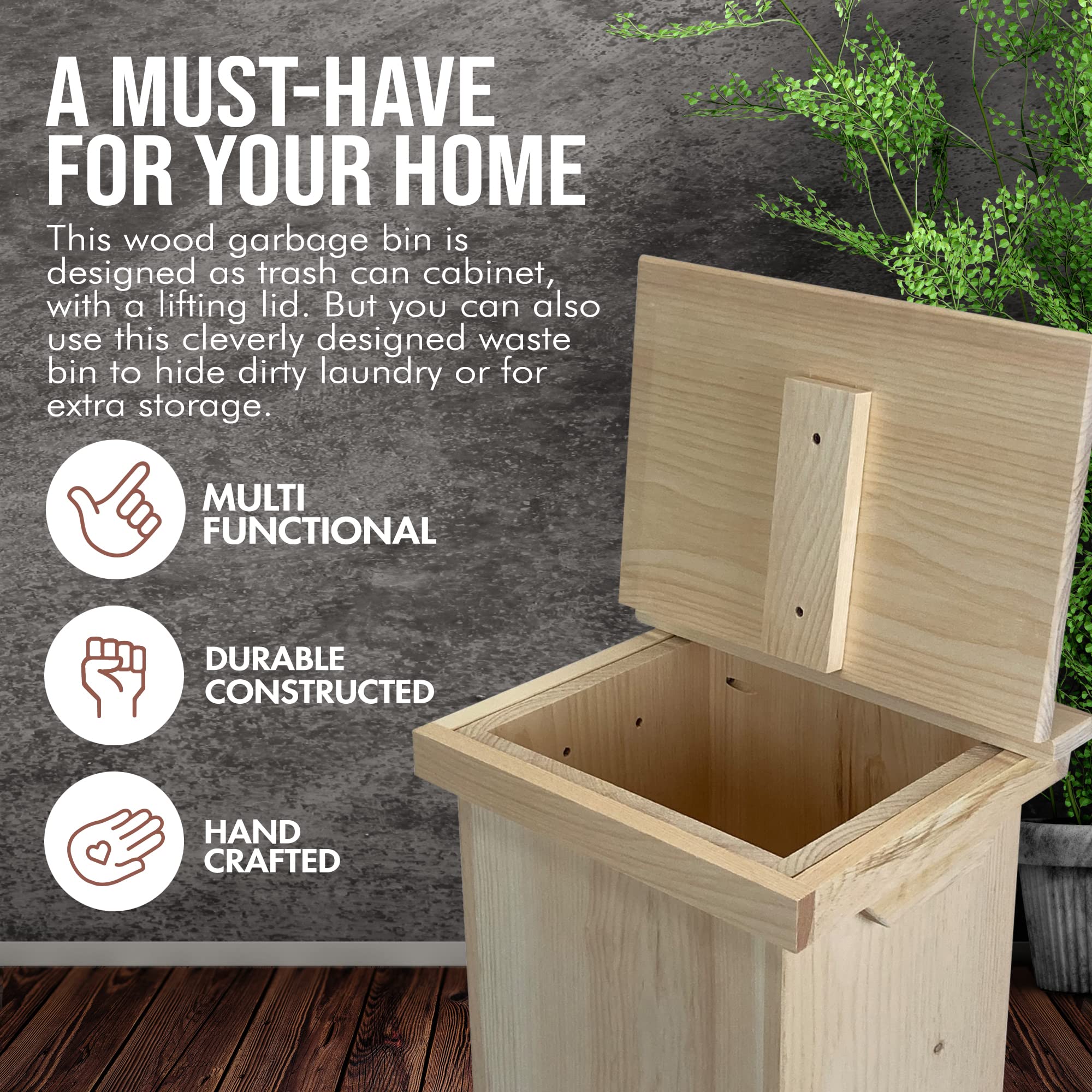 Amish Handmade Wooden Hidden Trash Can Cabinet - Unfinished Kitchen Waste Bin Storage with Stylish Design | Perfect for Farmhouse, Rustic & Modern Kitchens, Pantries & Bathroom Organization