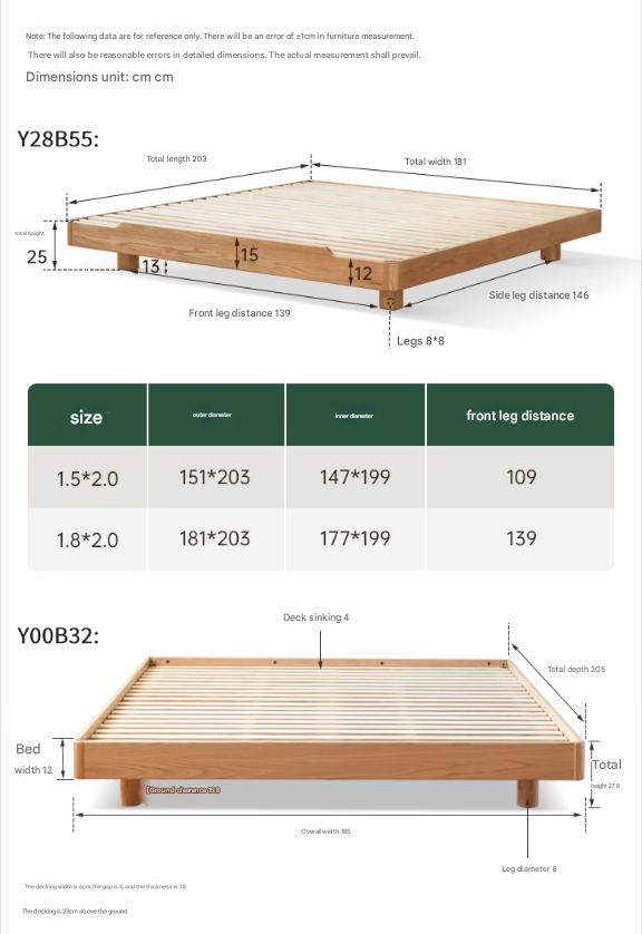 Solid Oak Wood Floating Platform Bed - No Headboard Modern Minimalist Bed Frame with LED Lights for Bedroom, Guest Room, or Studio Apartment