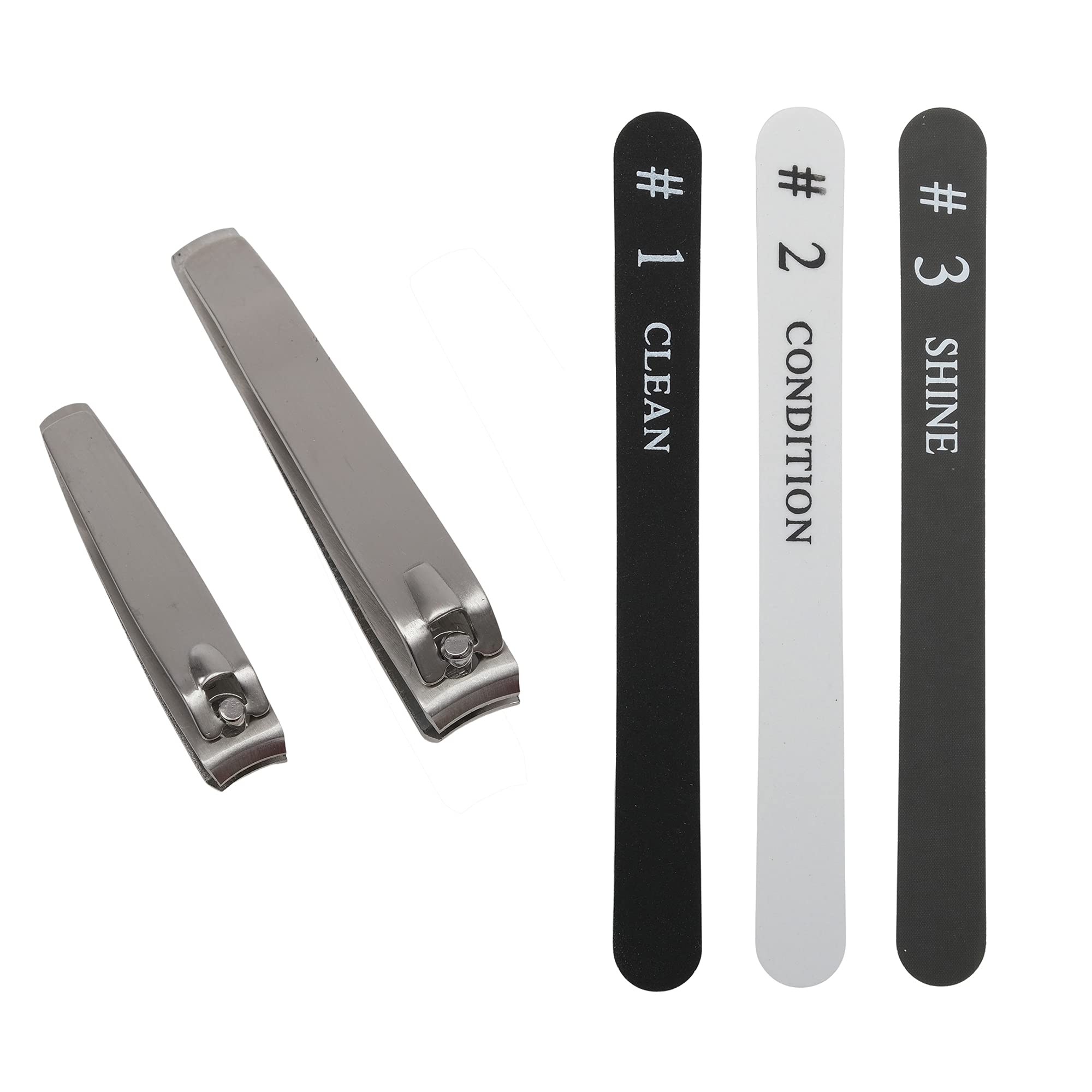 Premium Nail Clipper Set with Nail File & Buffer - 2 Pcs Stainless Steel Nail Cutters & 3 Pcs Nail Buffers for Professional Manicure & Pedicure at Home or Salon