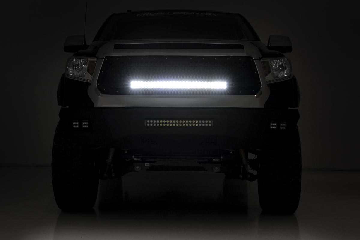 2014-2017 Toyota Tundra Black Mesh Grille with 30 Dual Row LED Lights & Amber DRL | Upgrade Your Truck's Front End Style for Off-Road & Night Driving | Part# 70224
