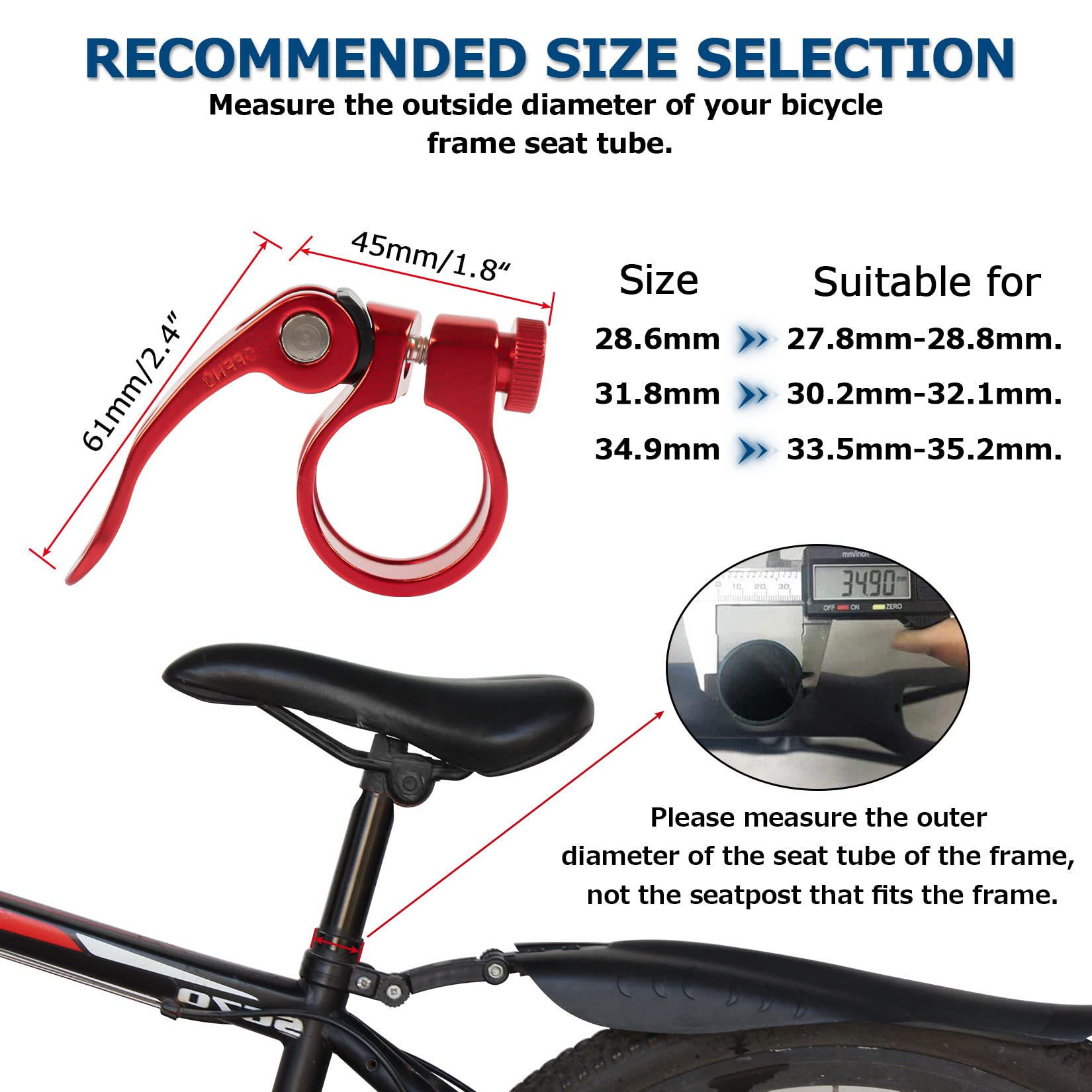 PSLER 28.6mm Bike Seat Post Clamp Quick Release - Mountain, Road & Casual Bicycle Seatpost Clamp (Red) | Secure & Adjustable Bike Seat for MTB, Commuting & Leisure Cycling