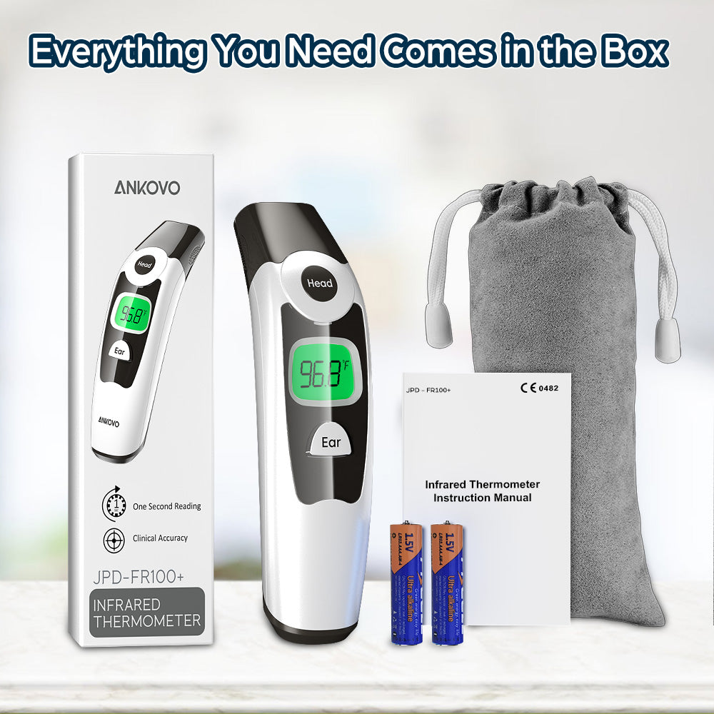 ANKOVO Infrared Digital Thermometer for Adults, Kids & Babies - Fast & Accurate Ear & Forehead Temperature Measurement - Perfect for Home, Hospital & Travel Use