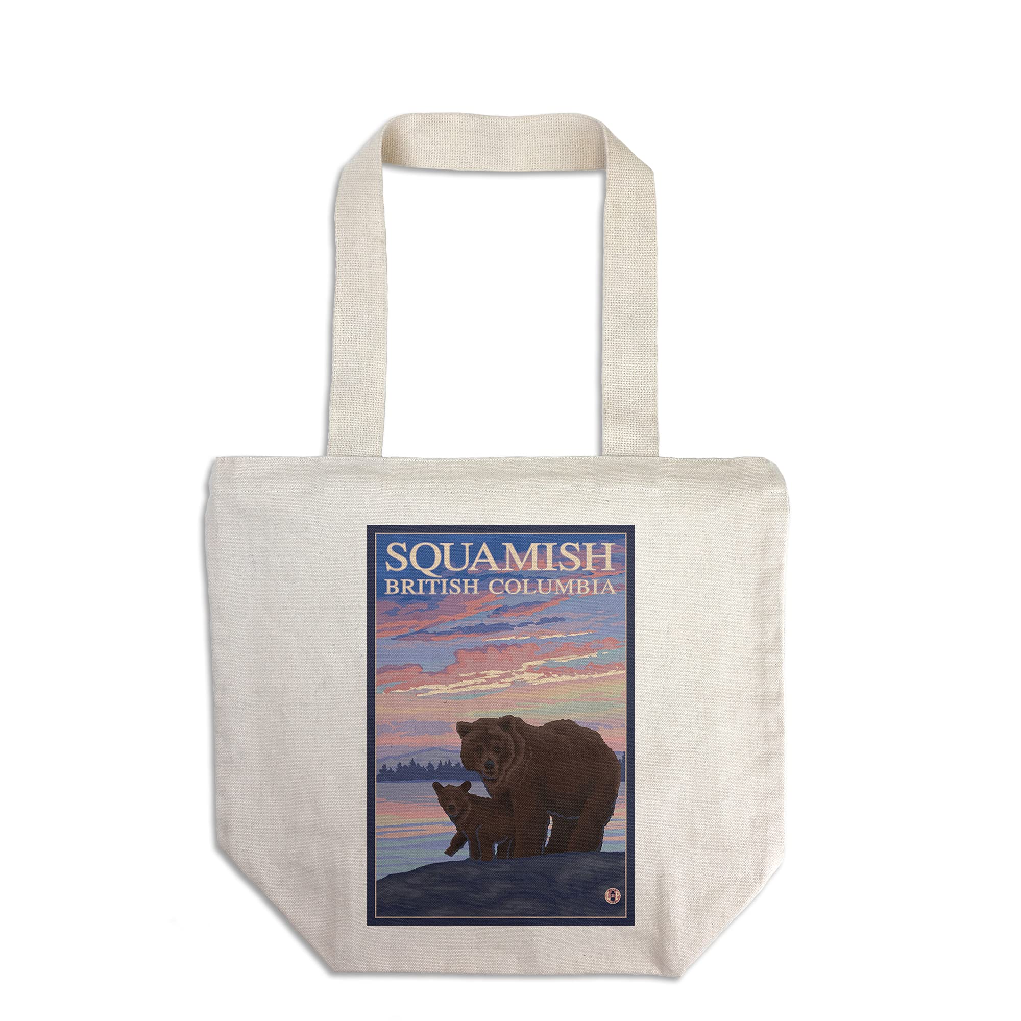 Lantern Press Squamish BC Bear and Cub Cotton Canvas Reusable Tote Bag - Eco-Friendly Shopping & Beach Tote for Women & Men