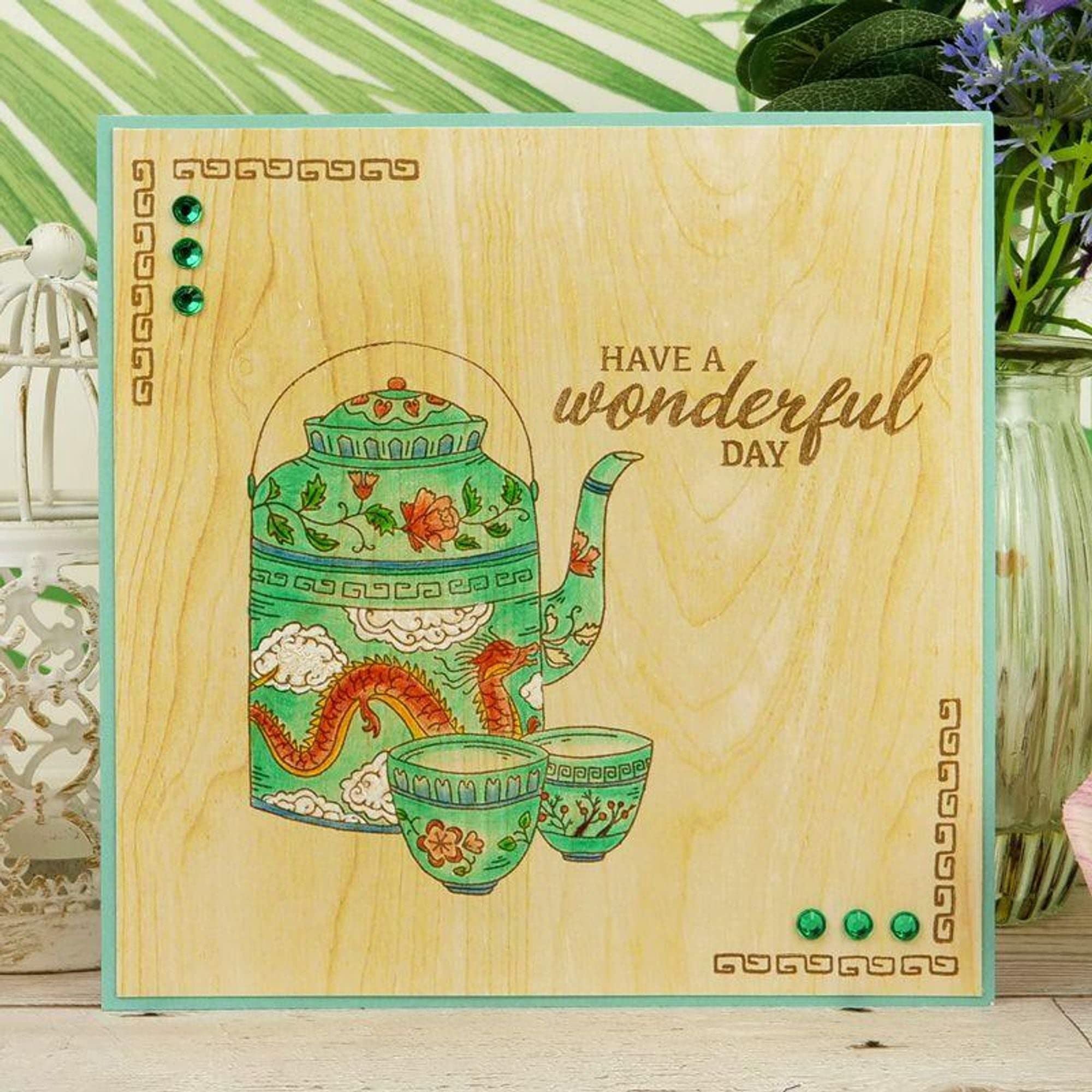 Hunkydory Crafts Eastern Wishes Stamps - Tea for Two Stamp Set for Card Making, Scrapbooking & DIY Projects - Perfect for Greeting Cards, Invitations & Paper Crafts