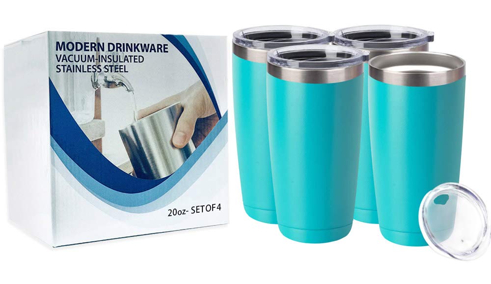Premium 20oz Stainless Steel Vacuum Insulated Tumbler with Lid - Double Wall Thermal Travel Mug for Hot & Cold Drinks (Aqua Green, 2 Pack) - Perfect for Coffee, Tea, Iced Beverages at Home, Office, Gym, Camping & Road Trips