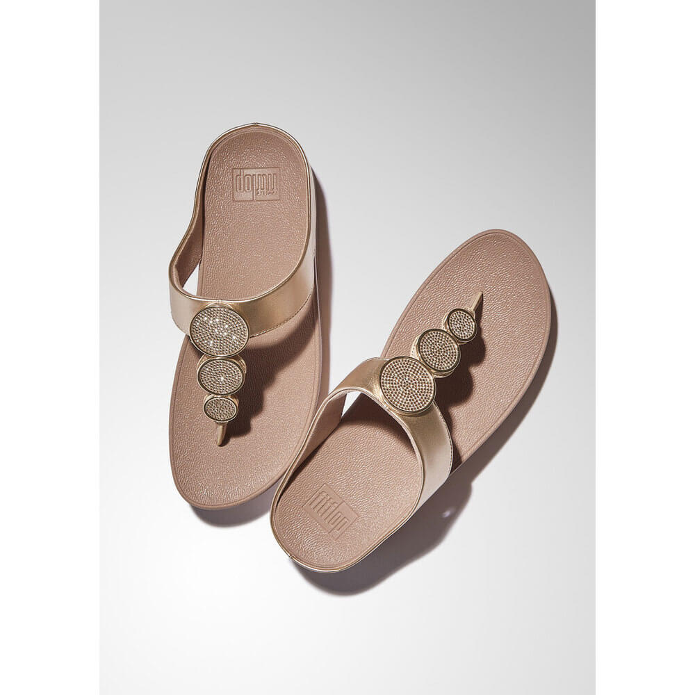 FitFlop Halo Bead Circle Metallic Sandals for Women - Comfortable Summer Slide Sandals with Arch Support | Latte Beige | Perfect for Beach, Pool, and Casual Outings