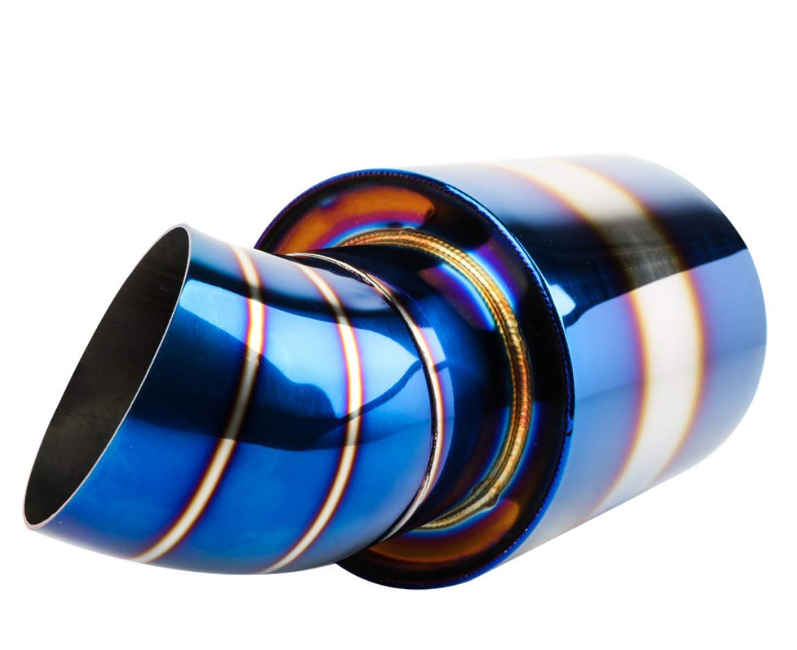 Universal Racing Car Exhaust Muffler - Blue Burnt Tip Round Canister for Enhanced Sport Sound | High-Performance Auto Upgrade for Track & Street Racing
