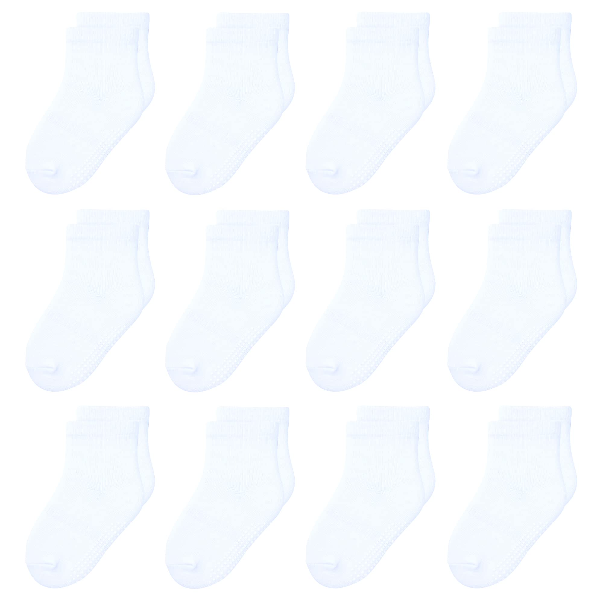 12 Pack Non-Slip Baby Socks with Grips for Boys & Girls 1-7 Years - Soft Cotton Crew Socks in Assorted Colors - Perfect for Playtime, Learning to Walk & Everyday Comfort
