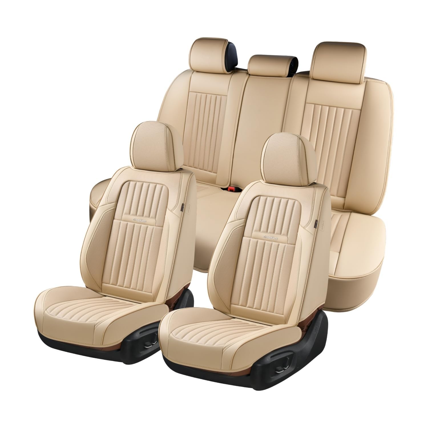 Premium Nappa Leather Car Seat Covers - Waterproof Front & Back Seat Protectors for Cars & Trucks (5-Seat Set, Beige) | Universal Fit for Most Vehicles | Perfect for Daily Commute, Road Trips & Pet Protection